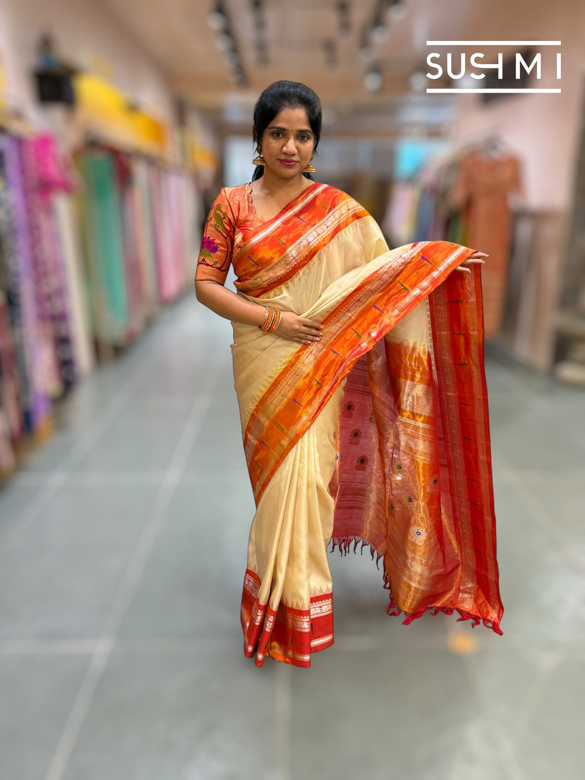 Beige Gadwal Silk Saree with Paithani border : S62F180