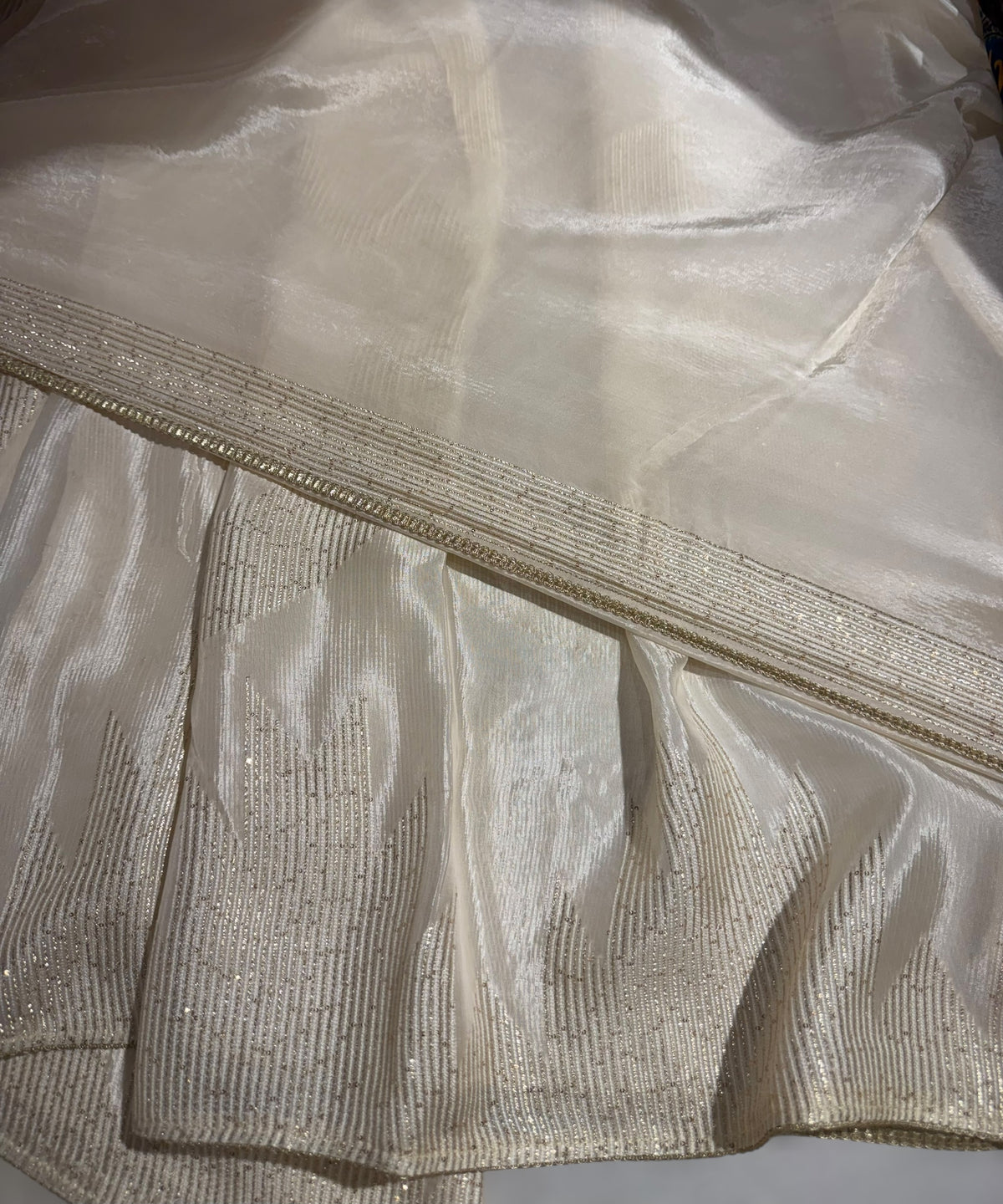 Ivory Chinnon saree with threadwork
