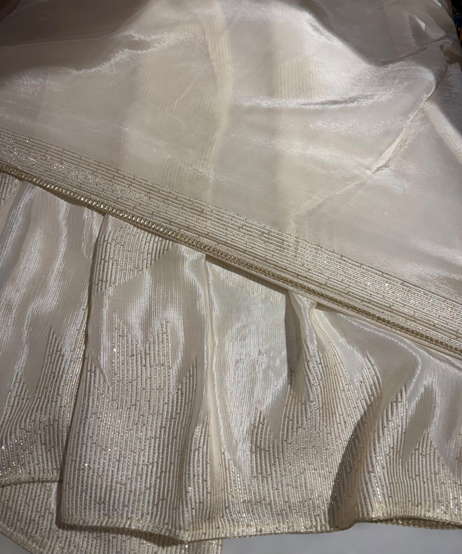 Ivory Chinnon saree with threadwork