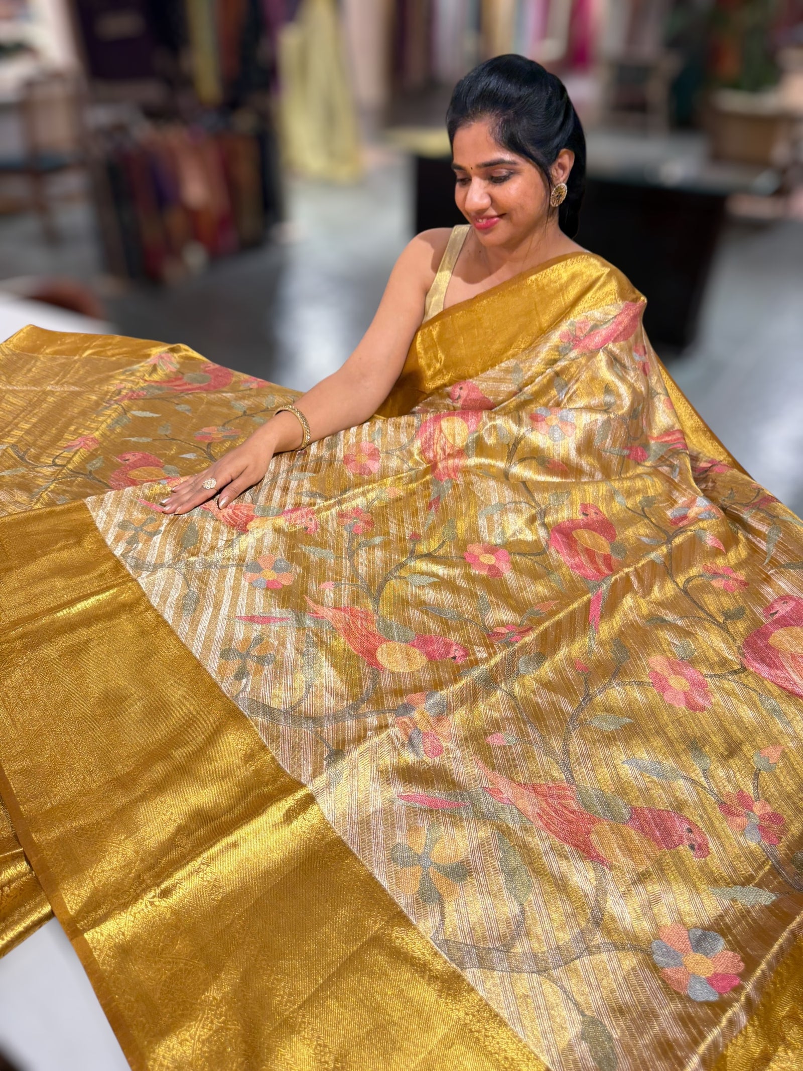 Molten Gold Kanjeevaram Tissue Saree with allover embroidery