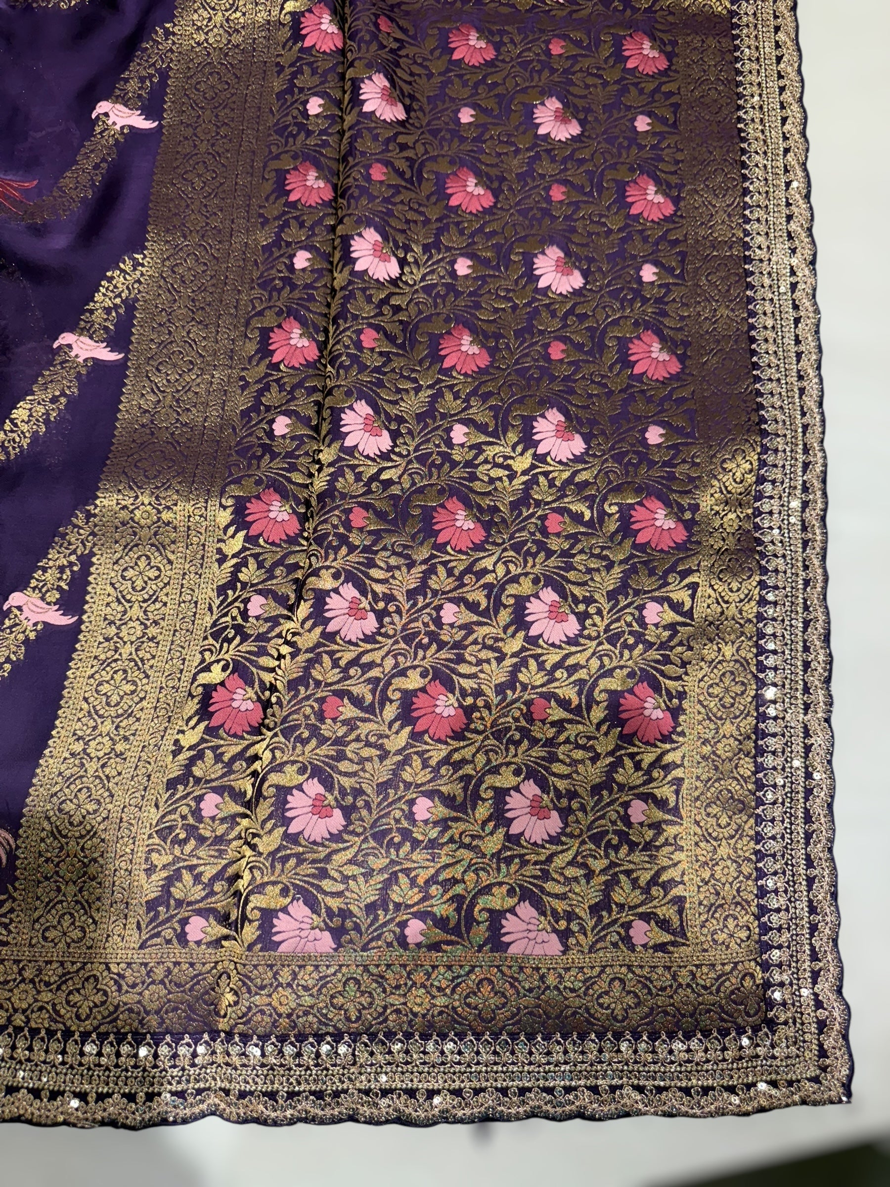 Brinjal Mashru Silk Saree with allover weaving and Sahbysachi borders and Blouse