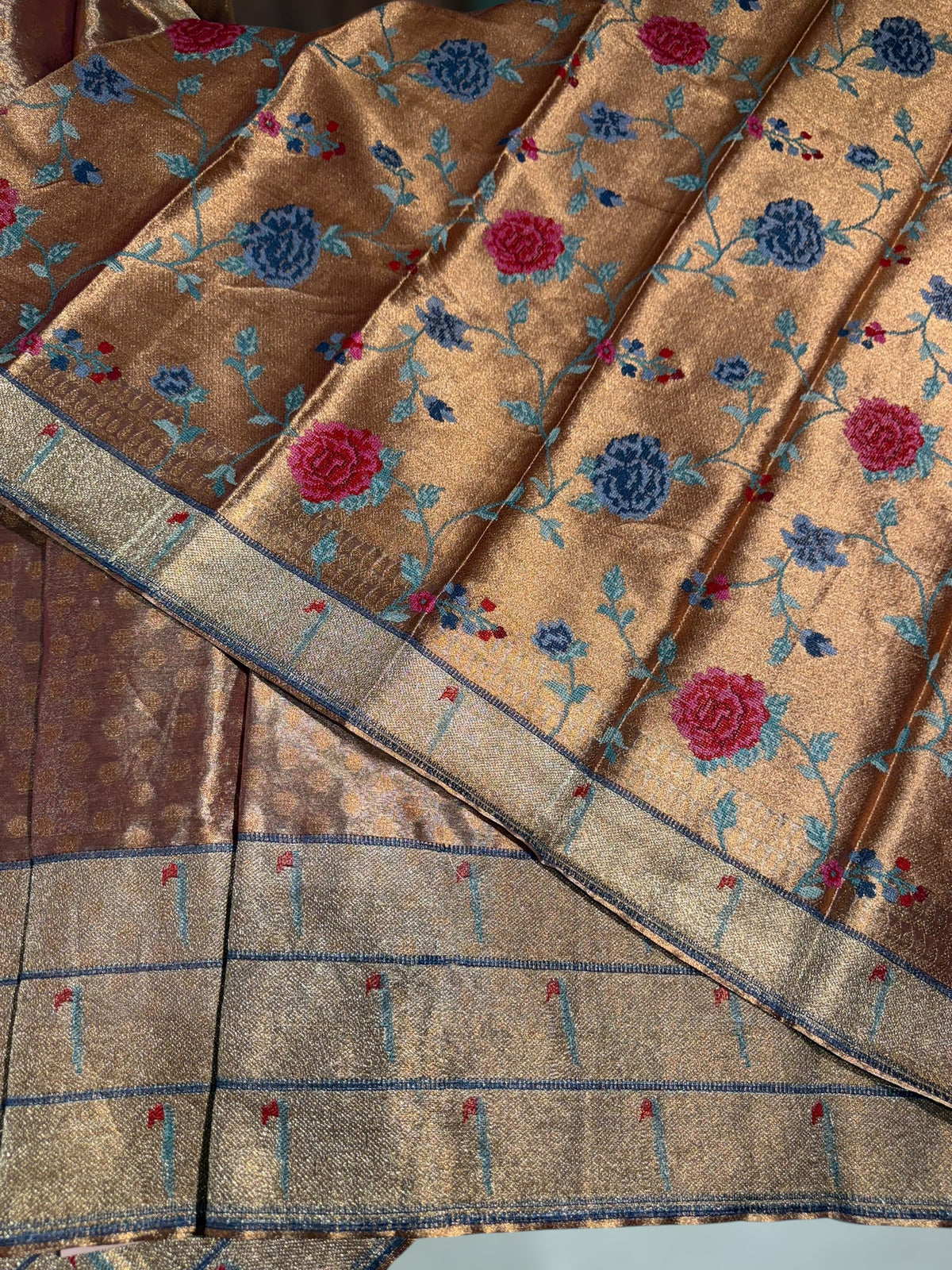 Copper Tissue Saree with embroidery