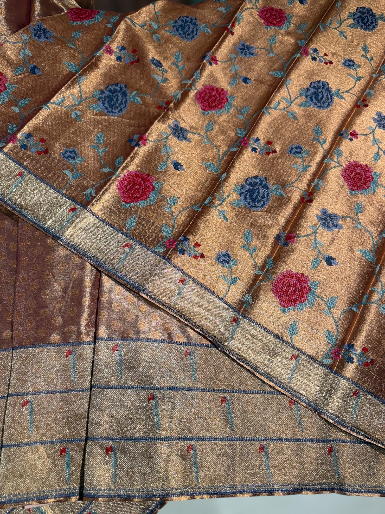 Copper Tissue Saree with embroidery