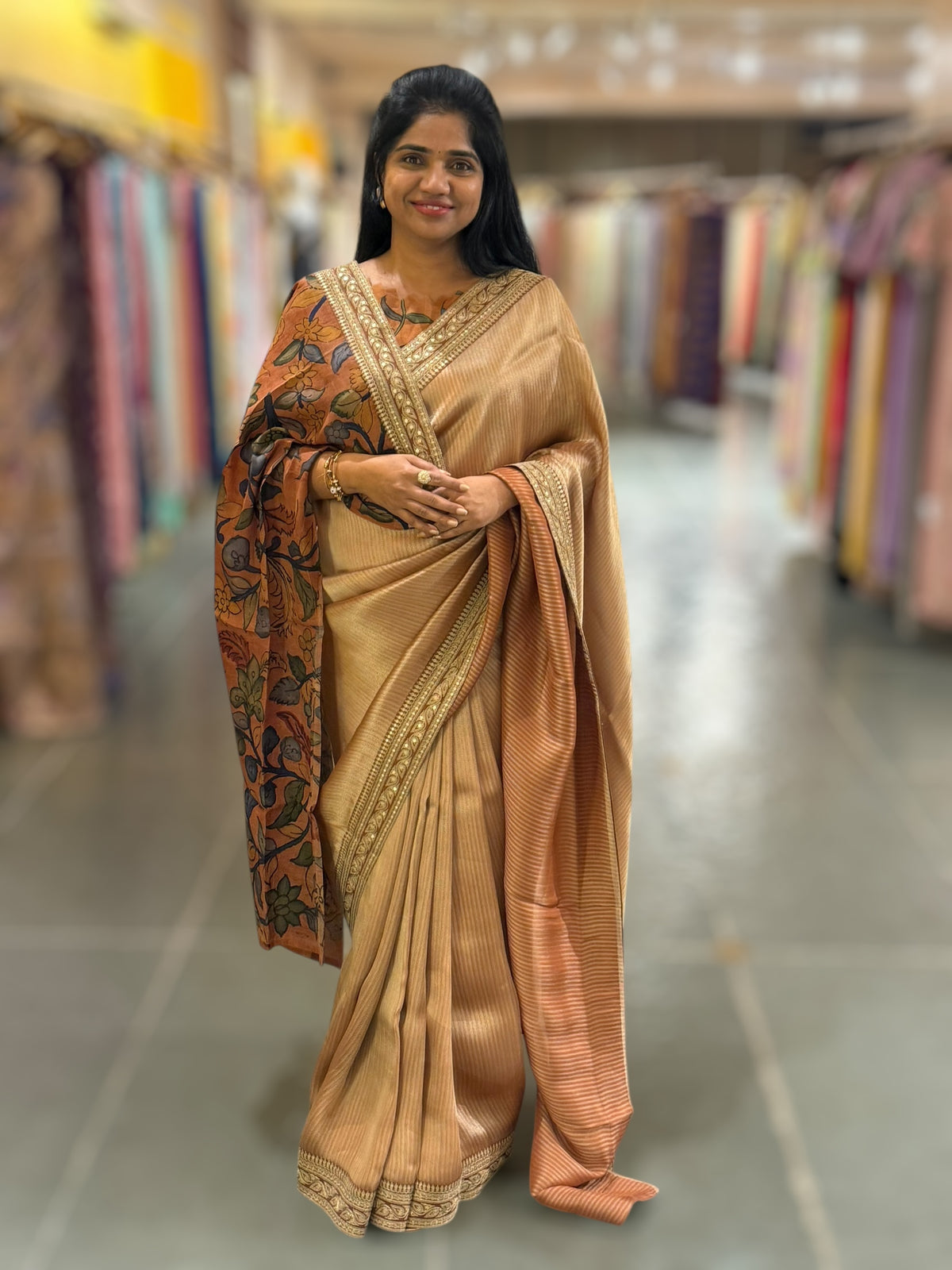 Rust Banarasi tonchoi with pen kalamkari Blouses