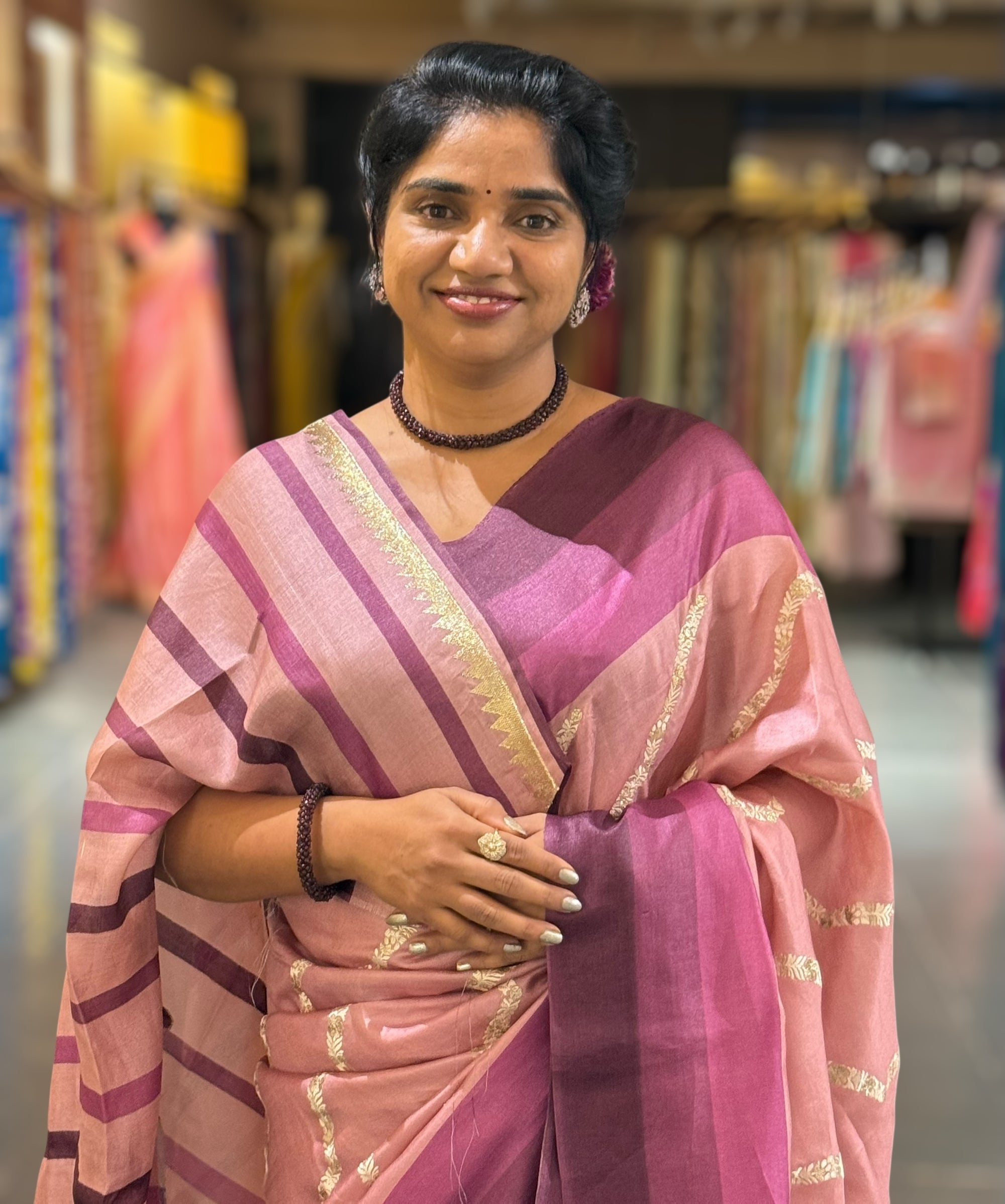 Onion Pink Embroidered Tussar Saree