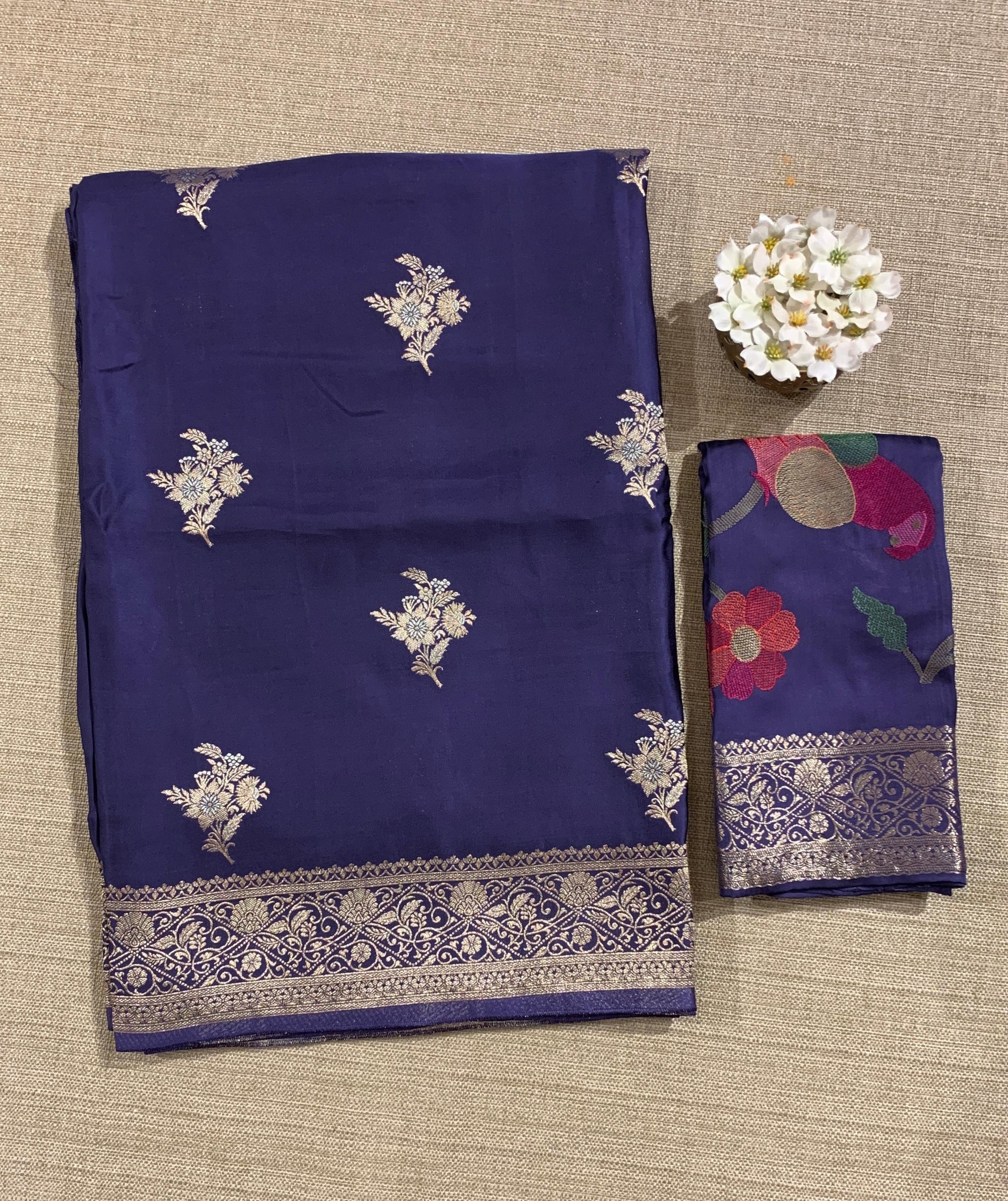 Violet Mashru Silk Saree with Paithani inspired embroidered blouse
