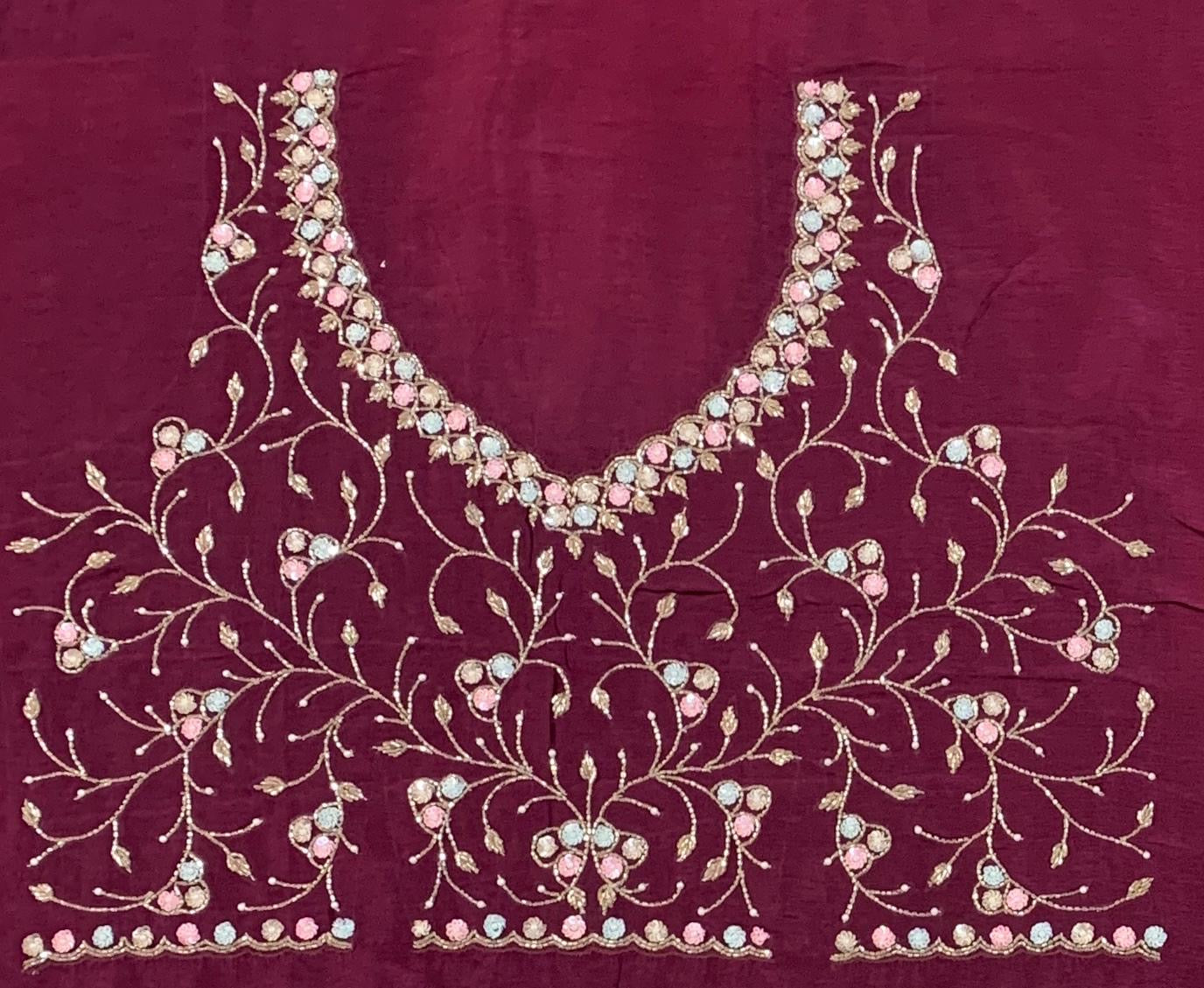 Tissue Gorgette Saree With Hanwork Border and Blouse.