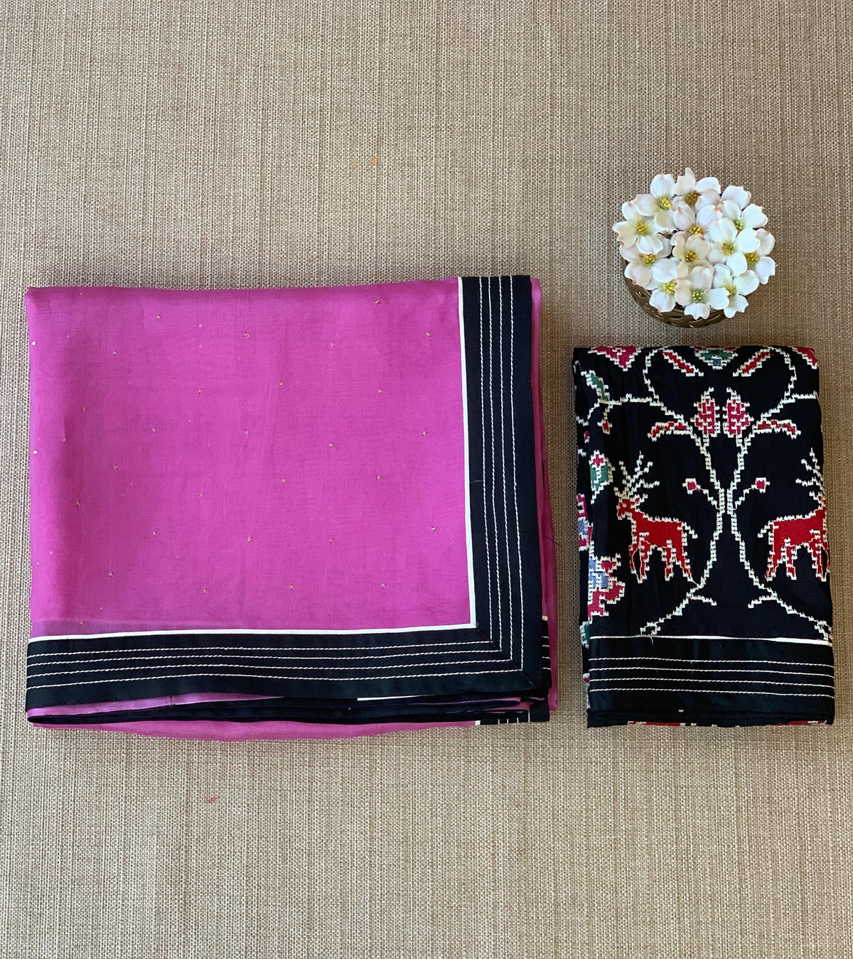 Rose Pink Organza Saree with embroidered blouse