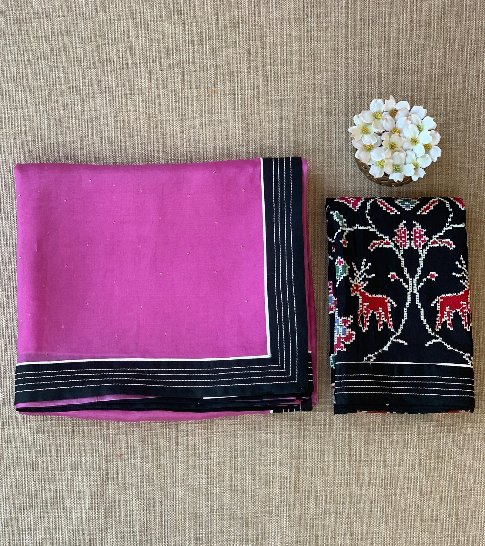 Rose Pink Organza Saree with embroidered blouse