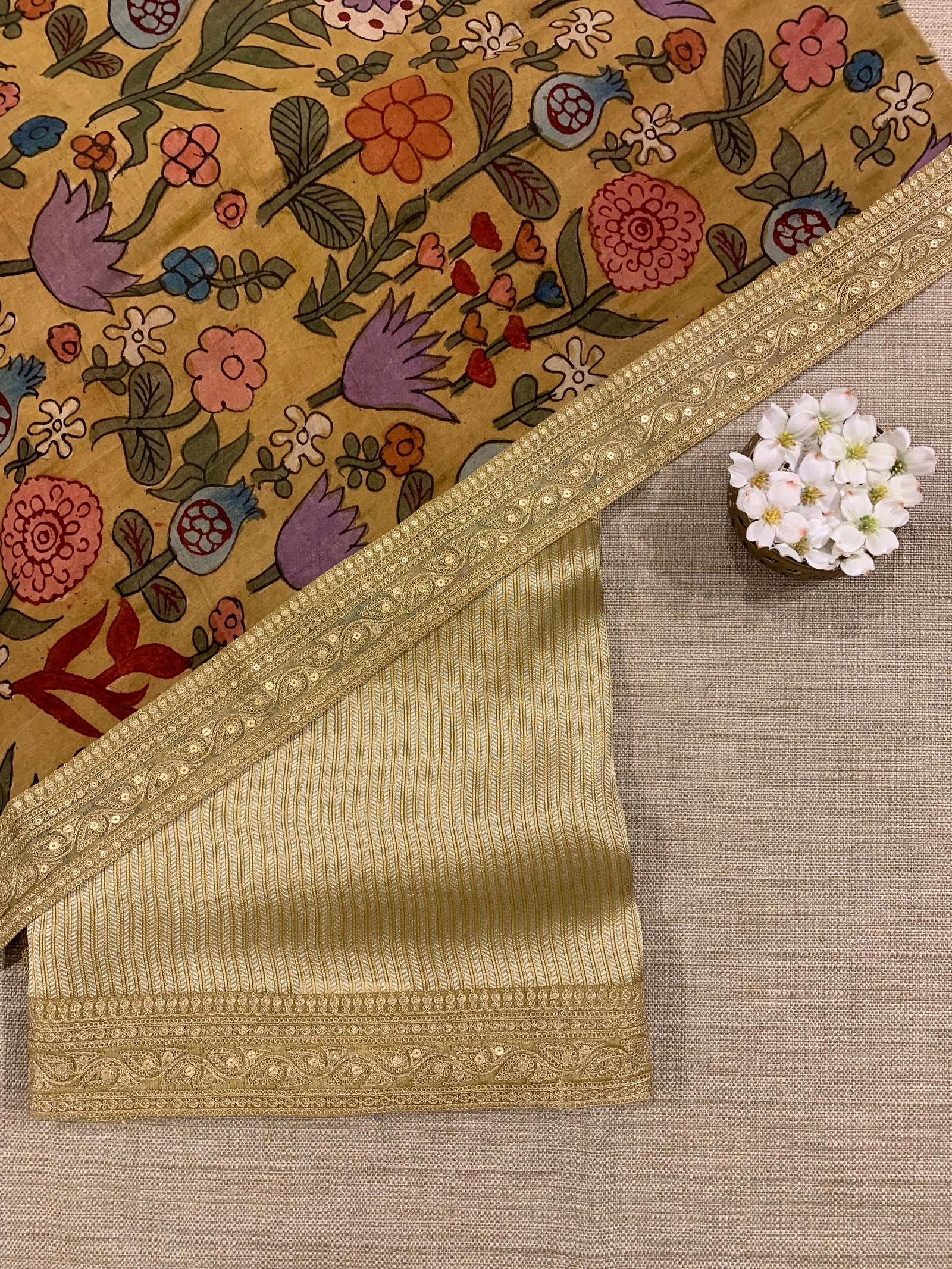 Dusty Yellow Banarasi tonchoi with pen kalamkari Blouses