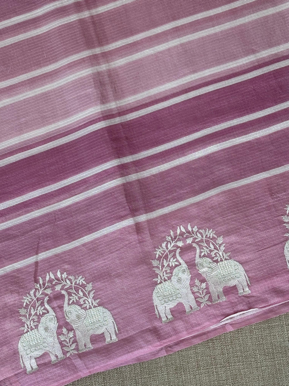 Dusty Pink Designer Silk kota saree with elephant embroidered border