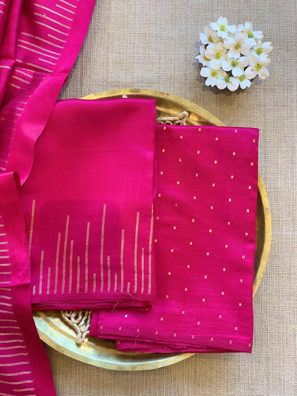 Dark Pink Banarasi Handloom Chiniya Silk 3-pc Suit Set