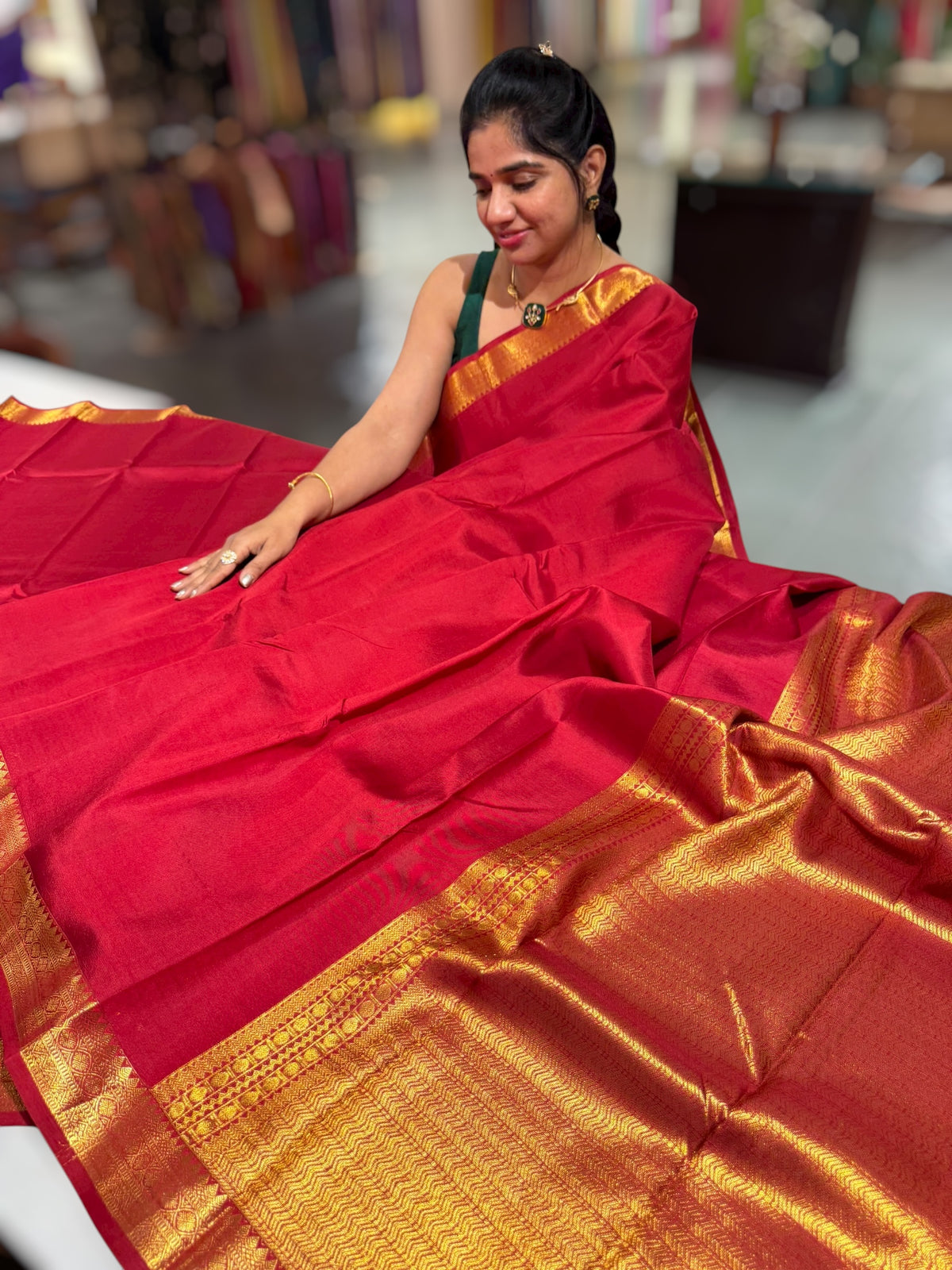 Maroon Red vintage Kanchipuram silk saree with pen kalamkari blouse