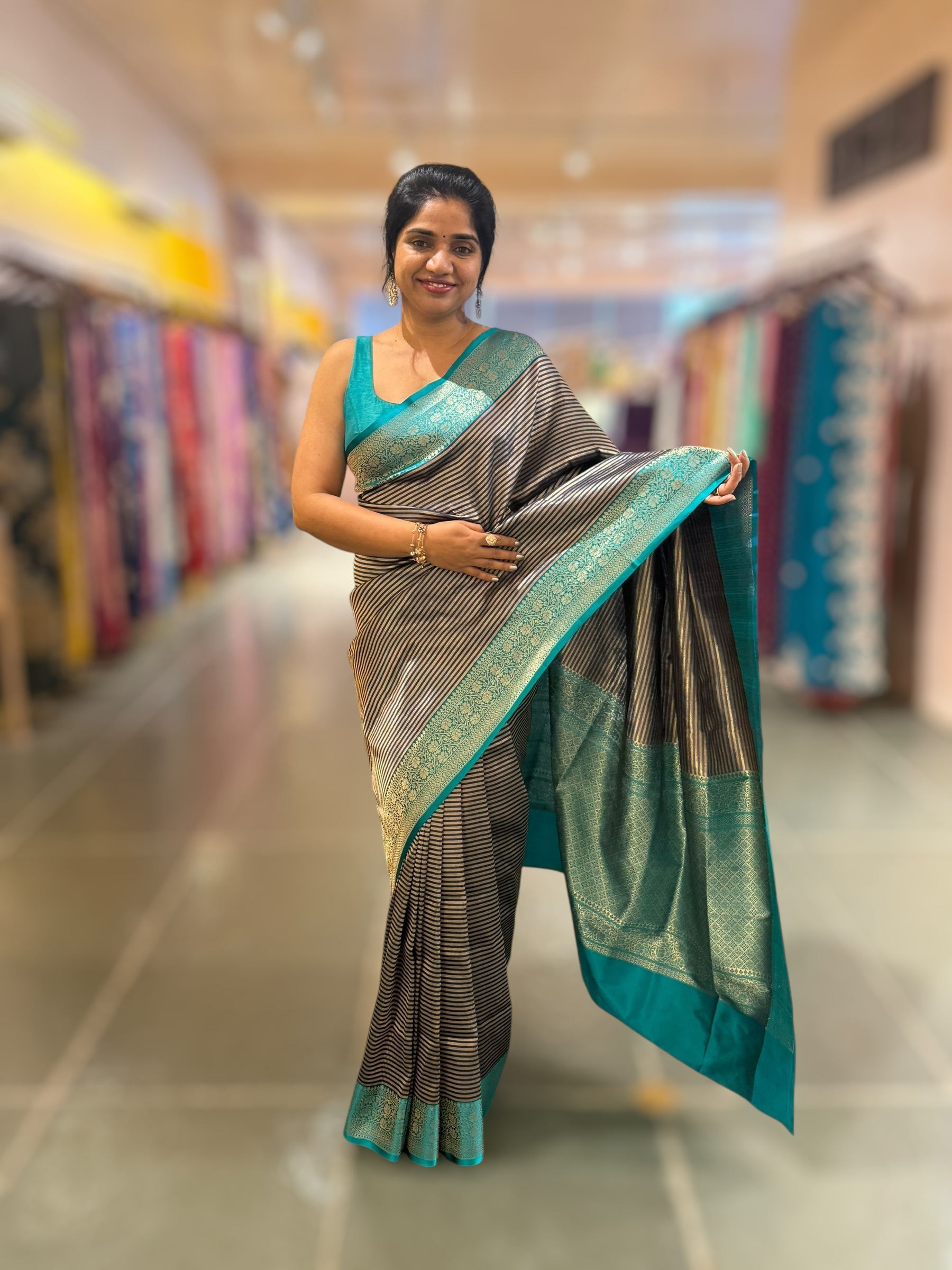Peacock Blue Banarasi Silk Saree