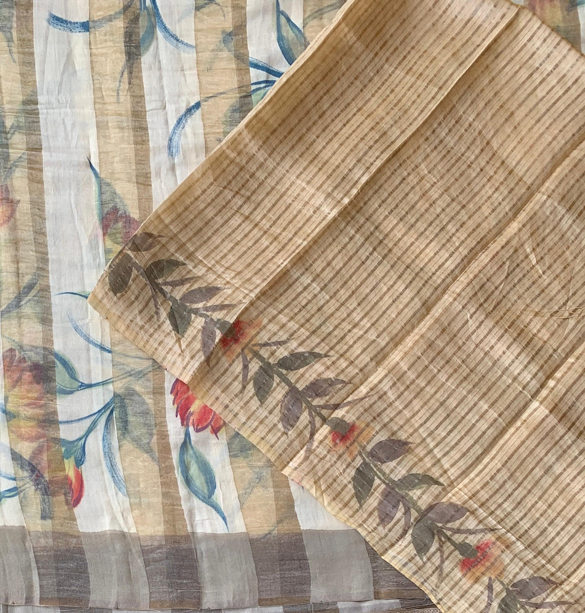Mul silk handpainted Saree with tissue stripes and