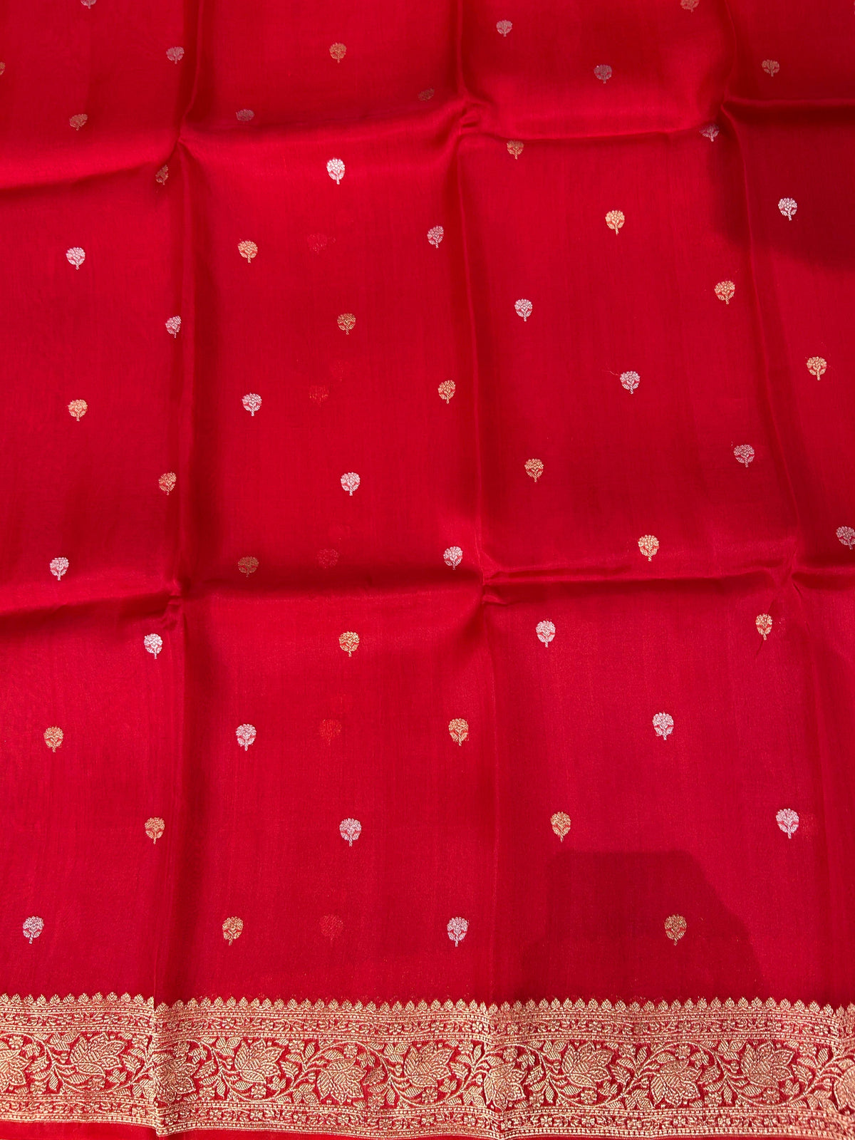Red monotone look Pure Handloom premium Kora Banarasi Saree with heavy weaving border