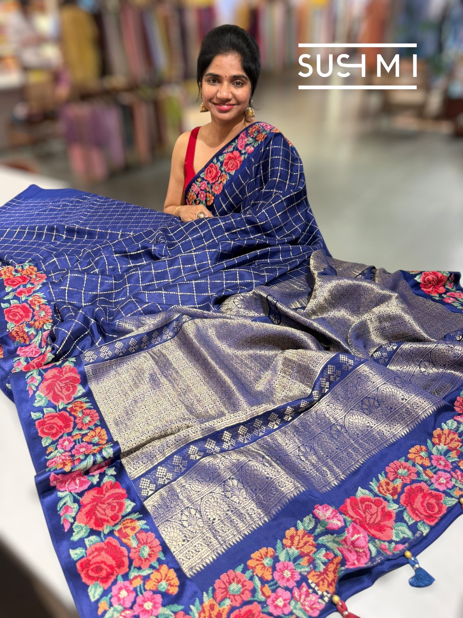 Mysore Silk Saree with petitepoint embroidery S62109