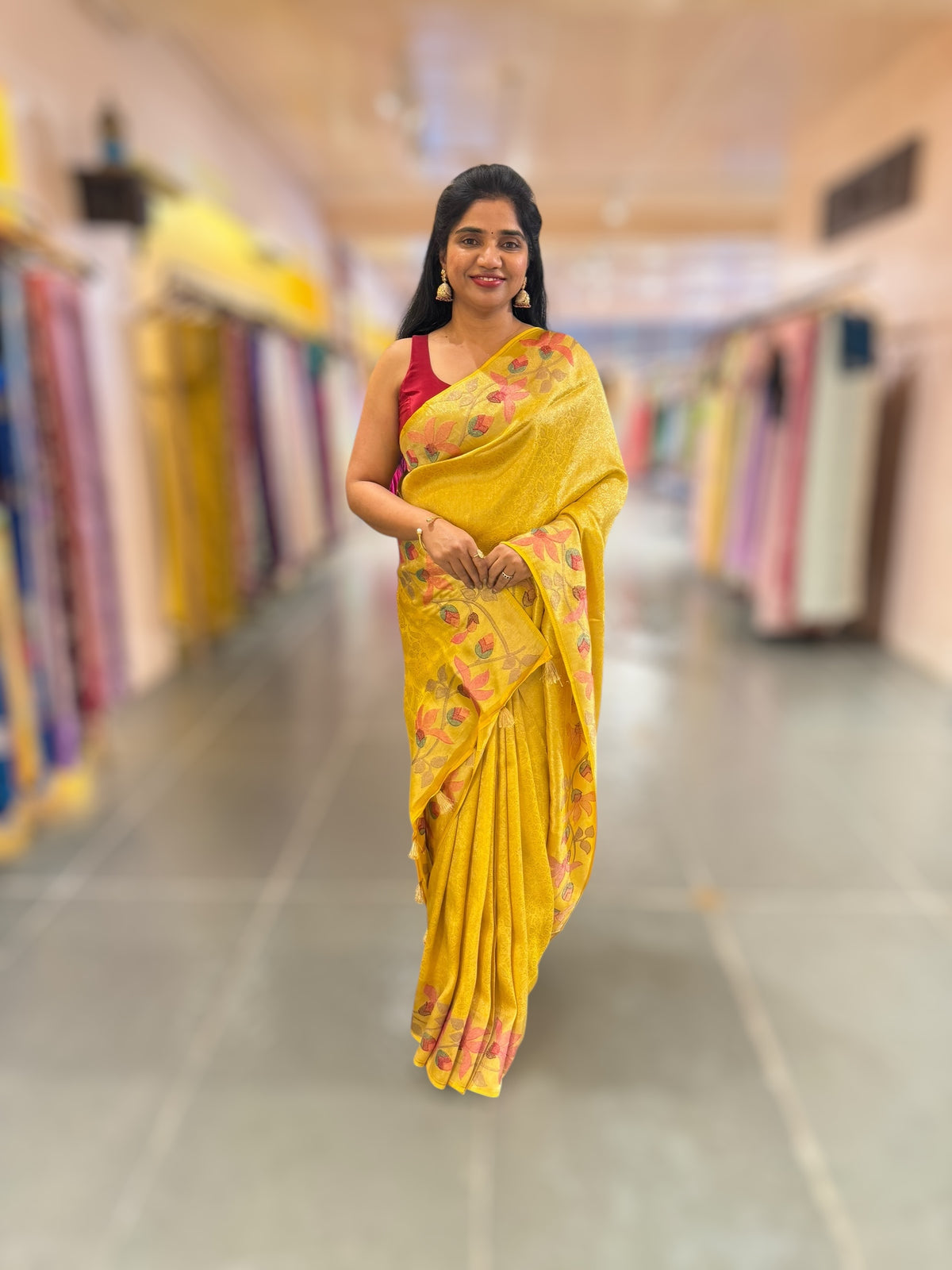 Yellow Banarasi Brocade tissue saree with tonchui style weaving & pythani inspired embroidered border