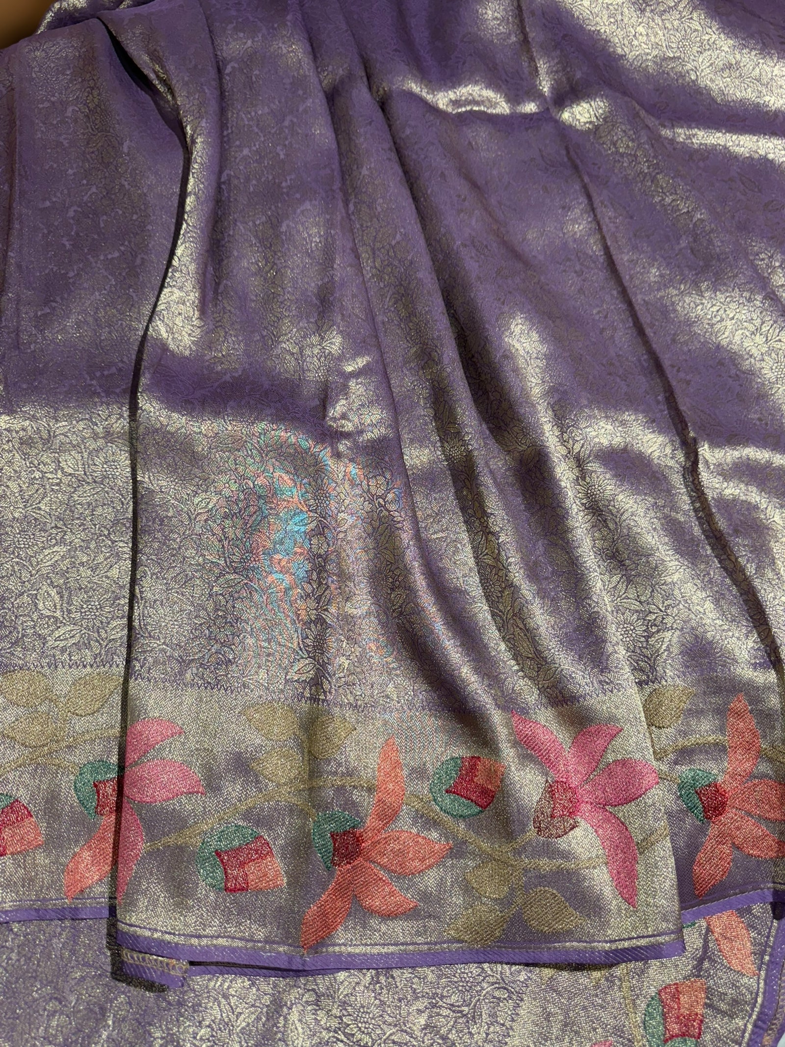 Lilac Banarasi Brocade tissue saree with tonchui style weaving & pythani inspired embroidered border