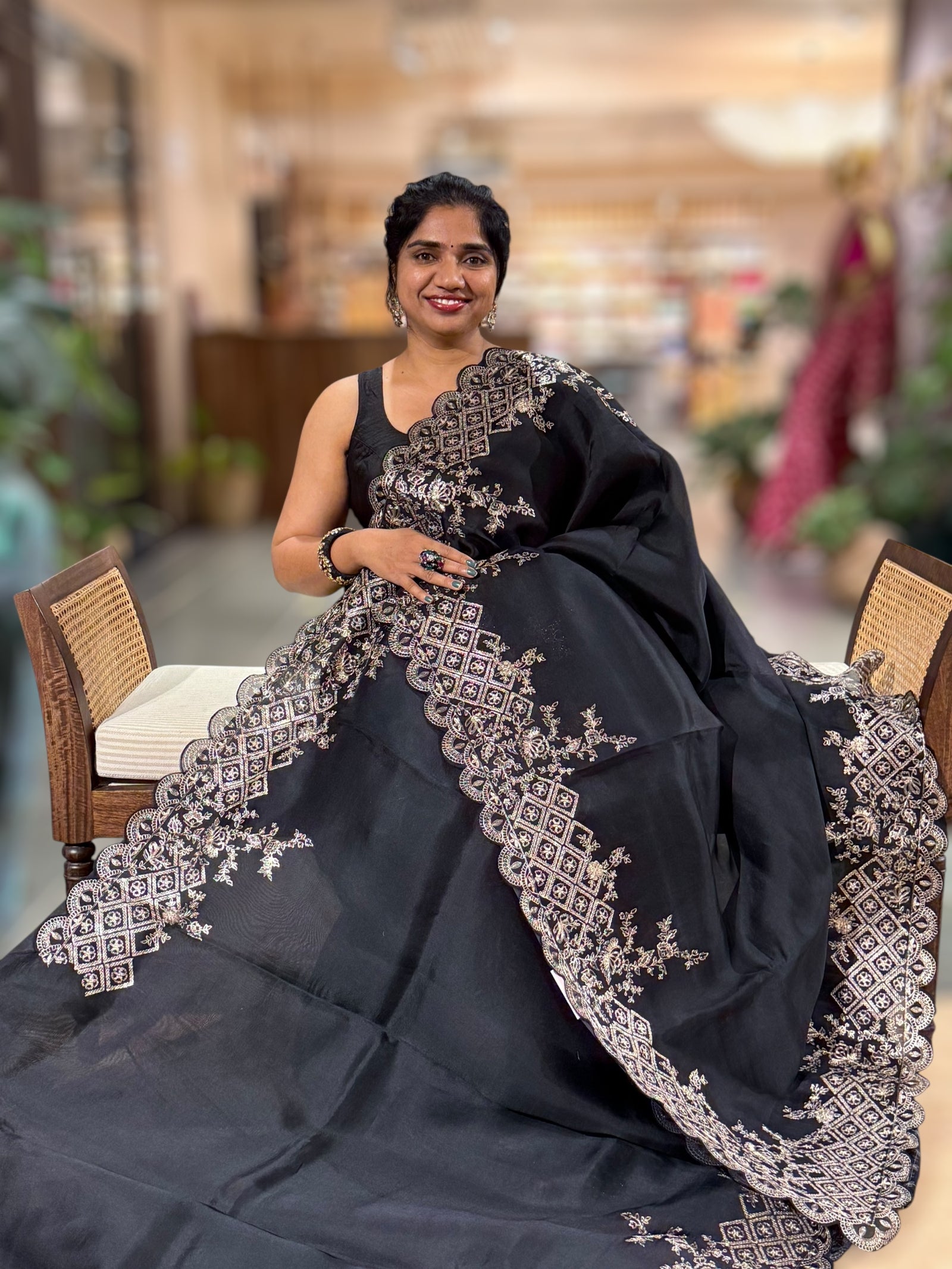 Black Organza Saree With Pita Embroidery