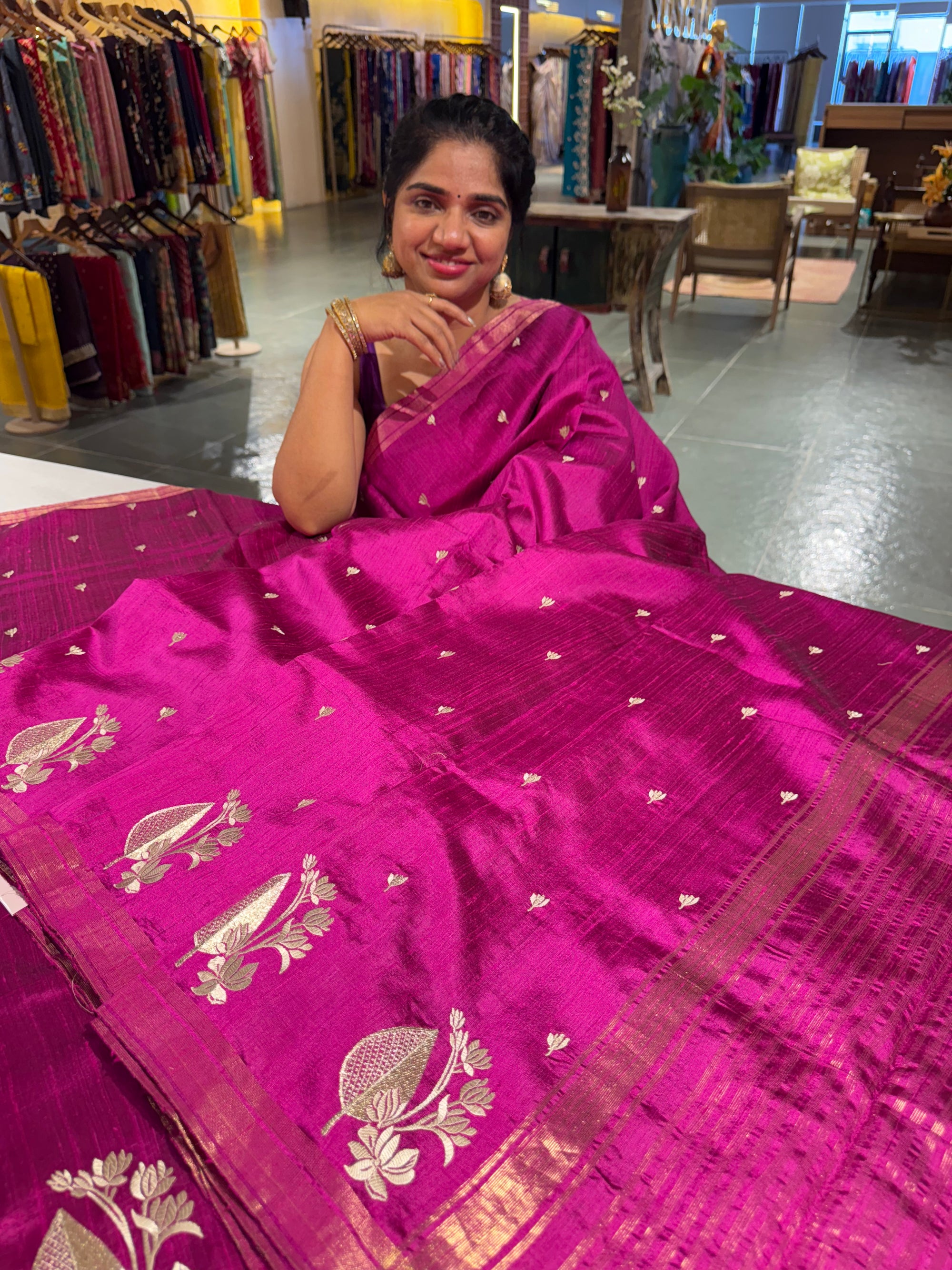 Majenta Pure Handloom Raw Silk Saree