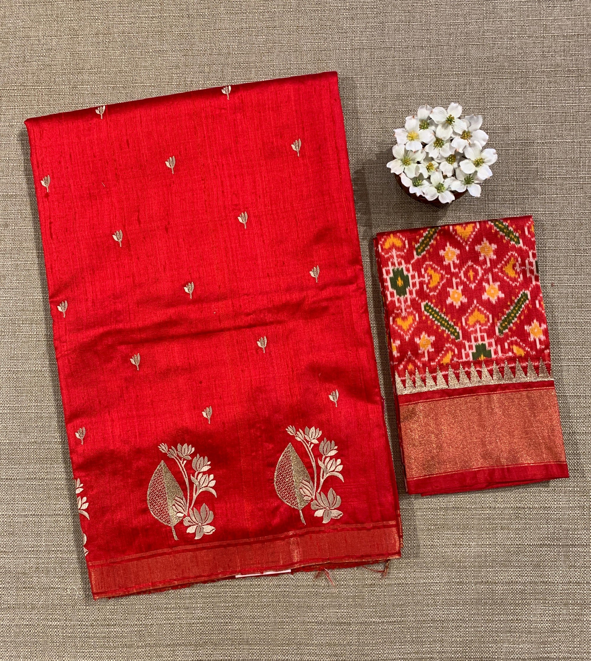 Red Pure Handloom Raw Silk Saree