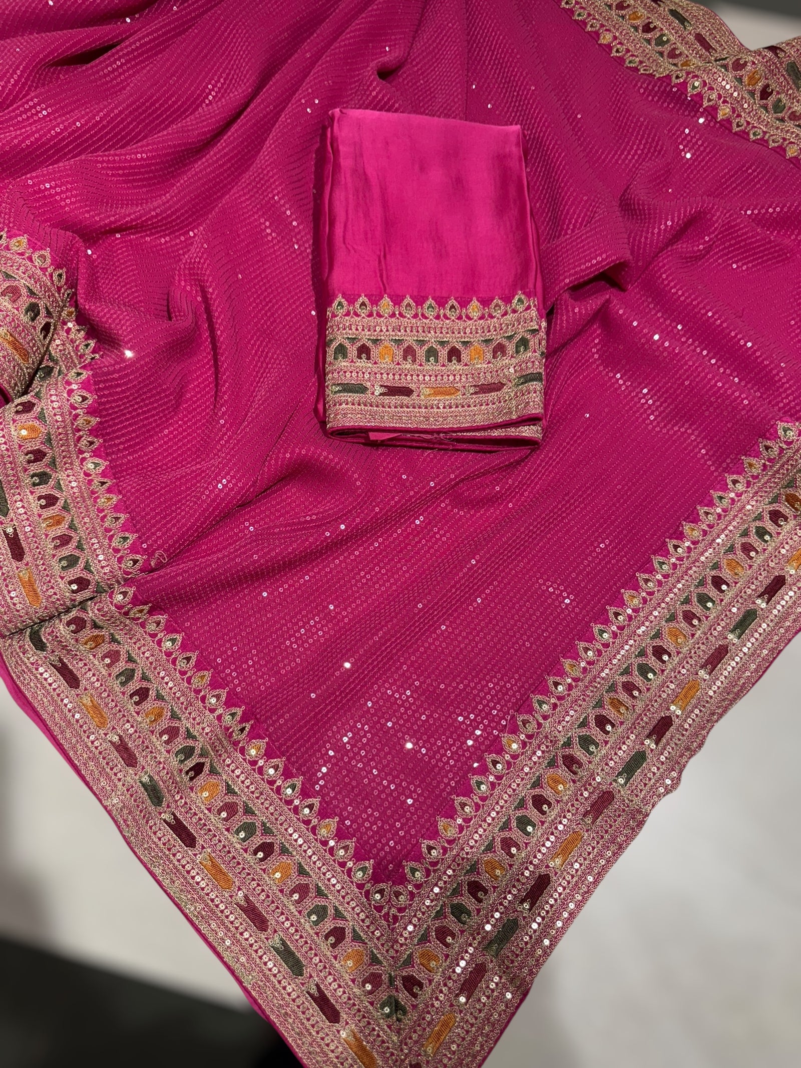 Pink Georgette sequnce Saree with Sabyasachi borders