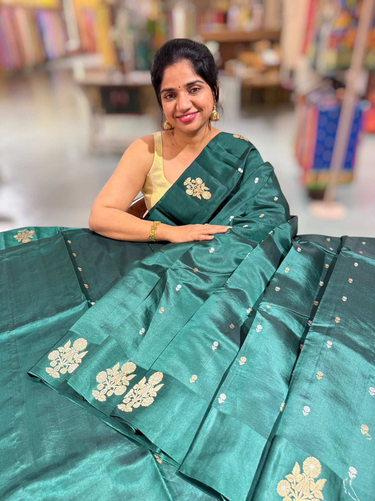Bottle Green Poona Silk Saree with kaduwa woven Motifs on Mashru Borders