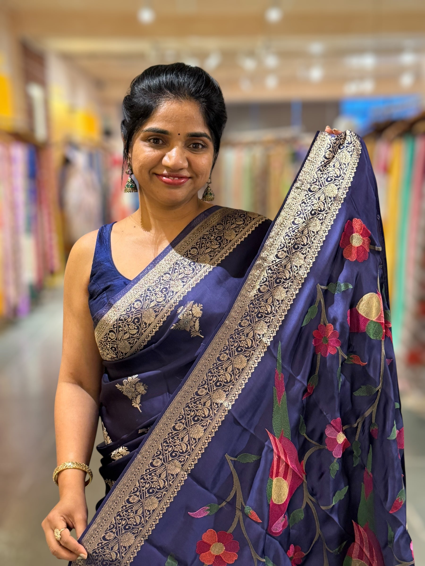 Violet Mashru Silk Saree with Paithani inspired embroidered blouse