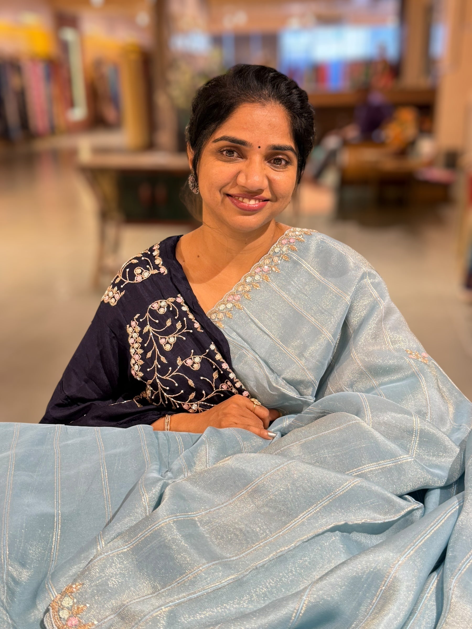 Tissue Gorgette Saree With Handwork Border and Blouse.