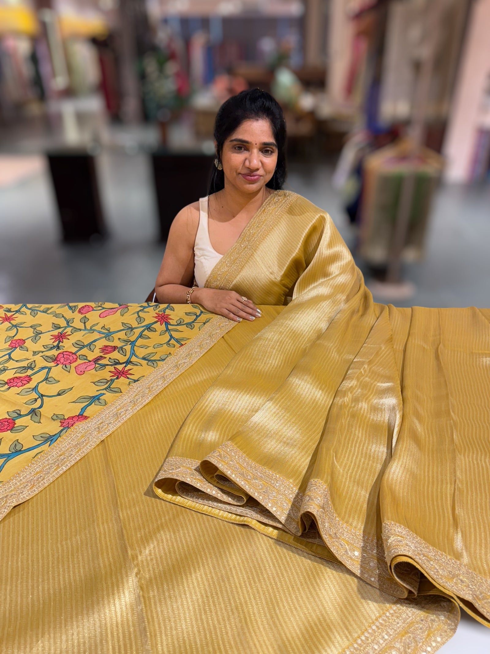 Lemon Yellow Banarasi brocade with sabyasachi borders and pen kalamkari Blouses