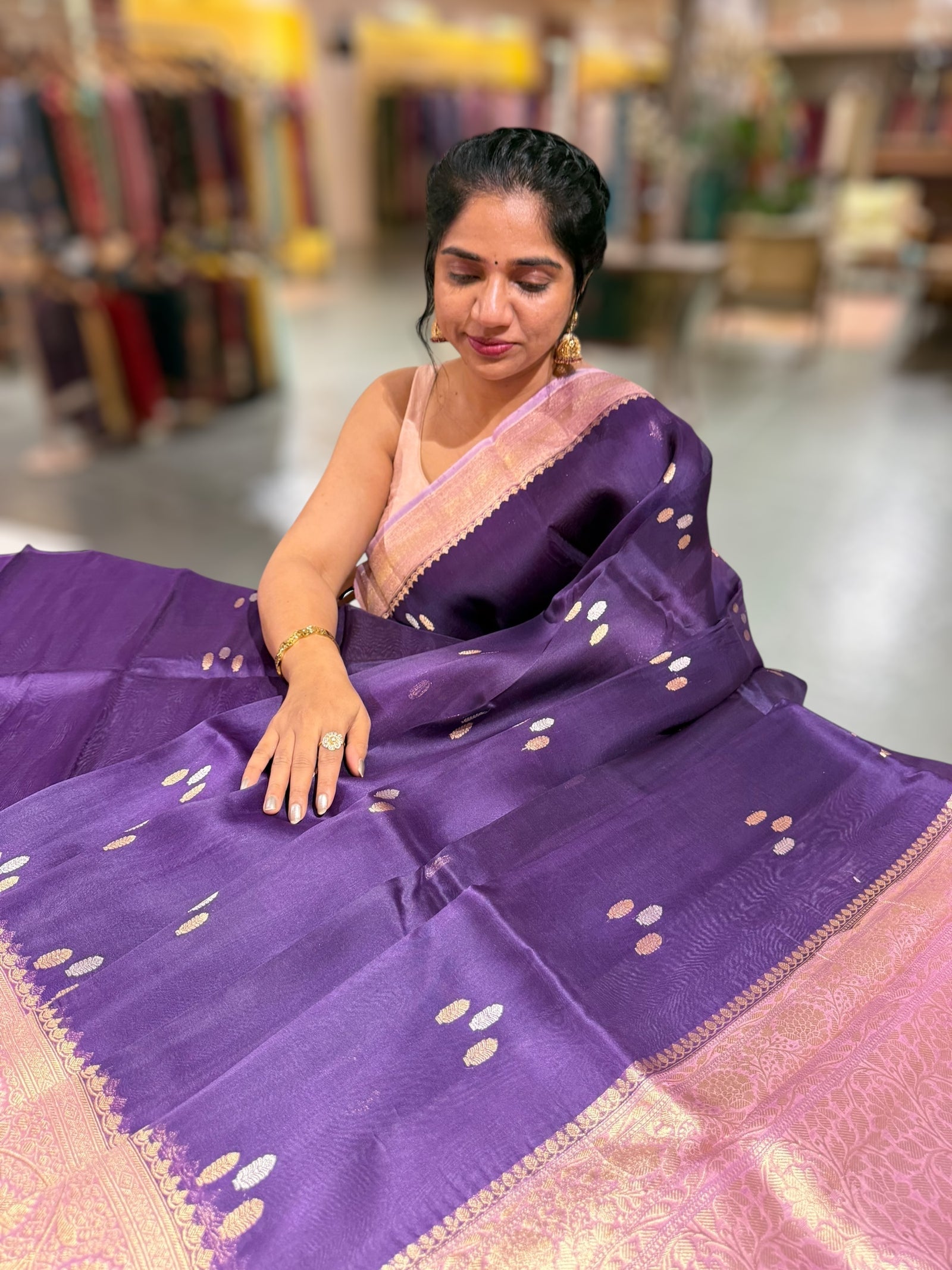 Violet & Lilac Pure Handloom premium Kora Banarasi Saree