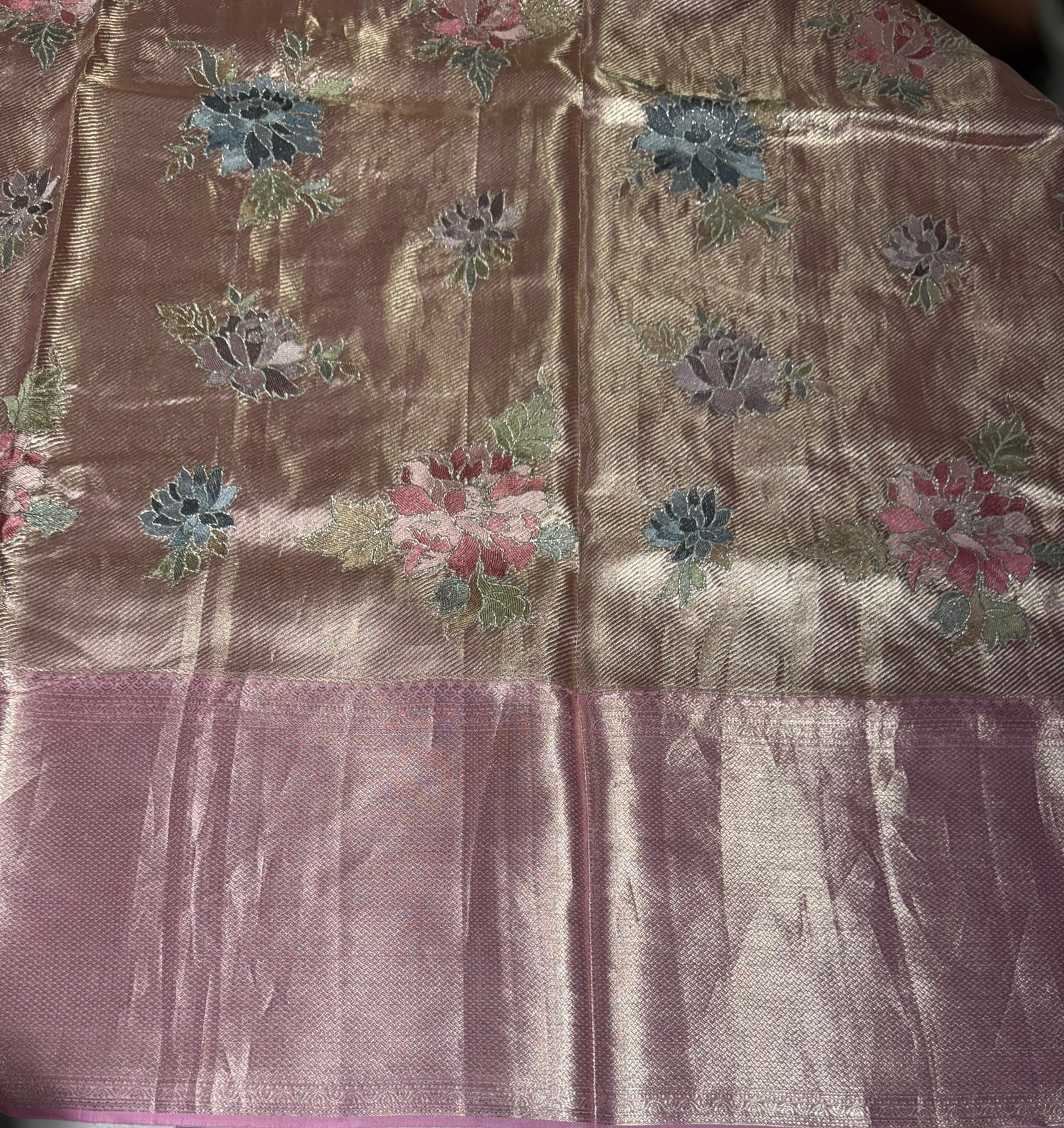 Rose Pink Designer Kanchi Saree with allover embroidery