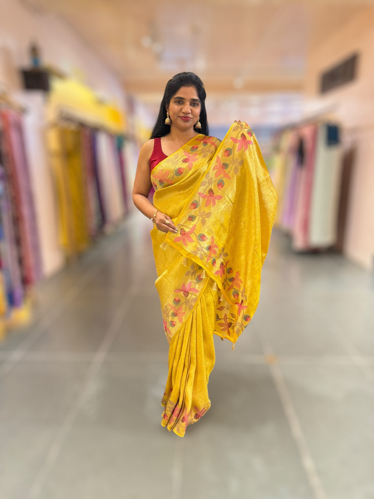 Yellow Banarasi Brocade tissue saree with tonchui style weaving & pythani inspired embroidered border