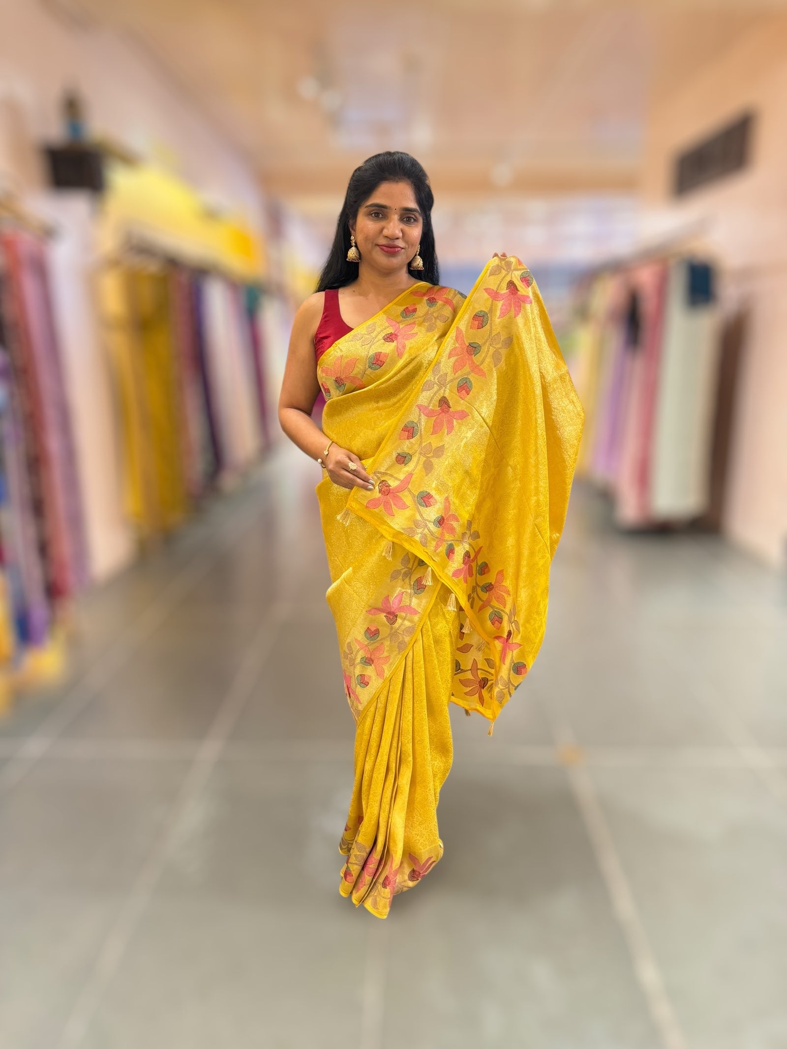 Yellow Banarasi Brocade tissue saree with tonchui style weaving & pythani inspired embroidered border