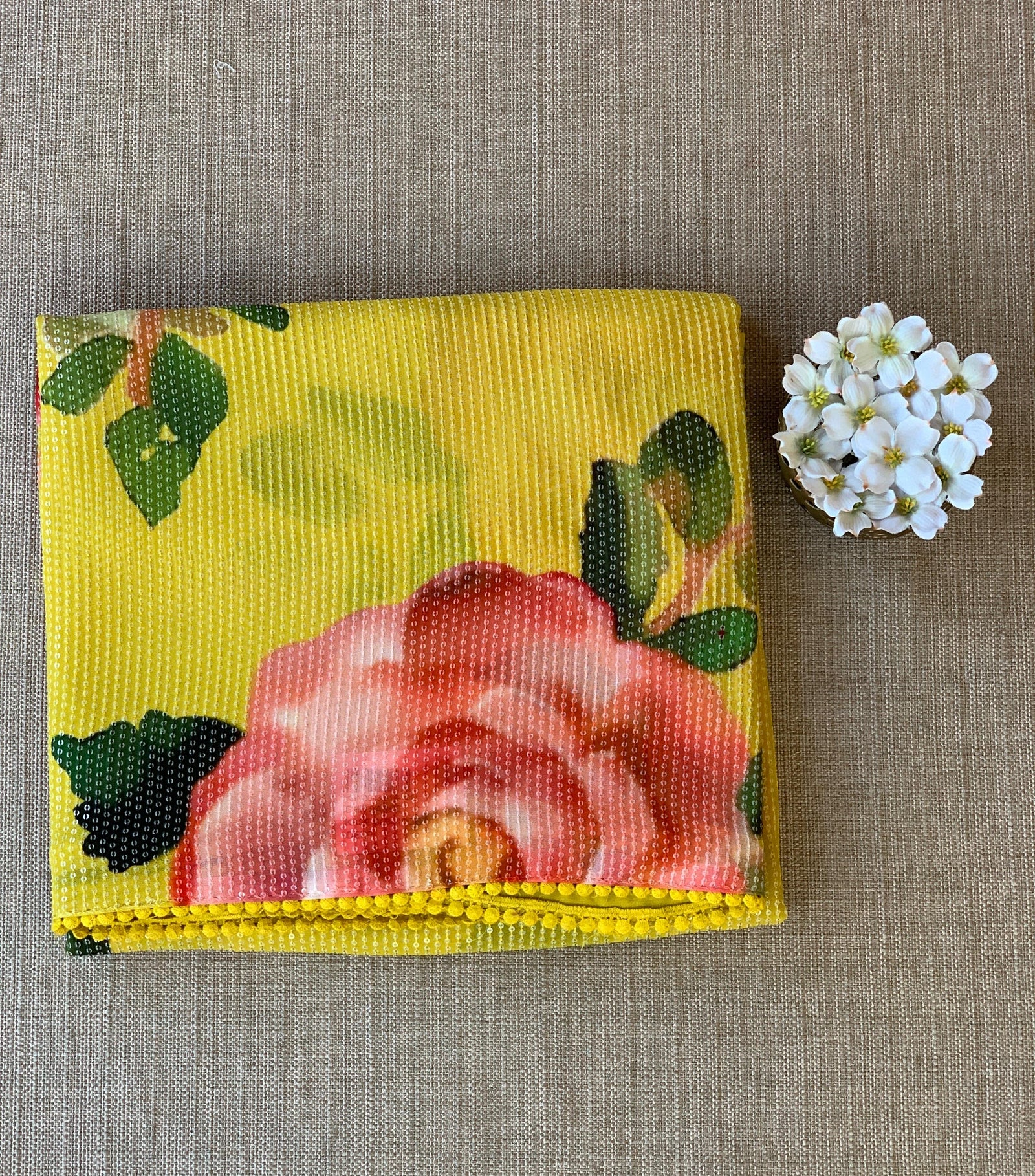 Mango Yellow georgette sequence saree with statement floral print