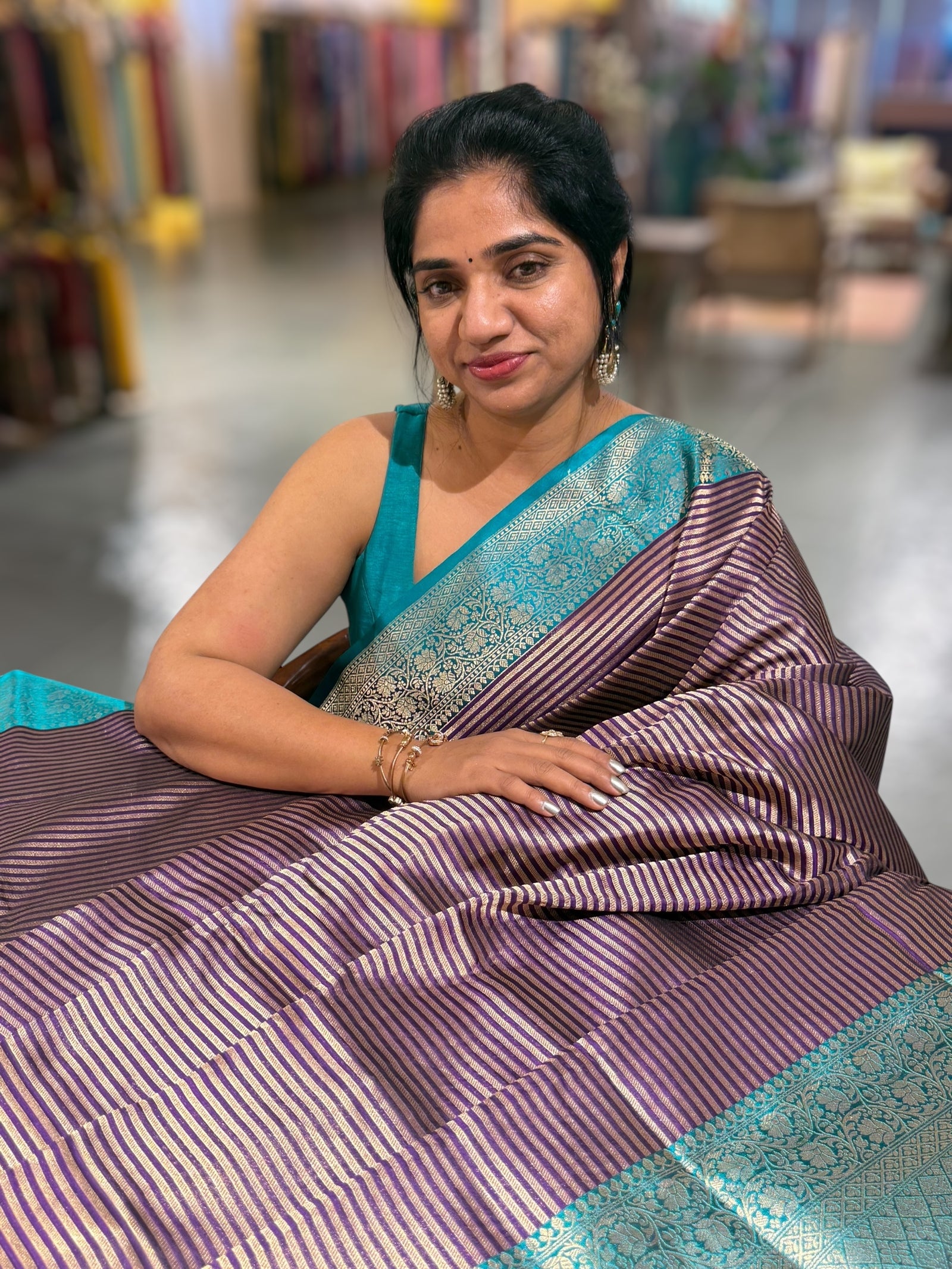Brinjal Banarasi Silk Stripes Saree