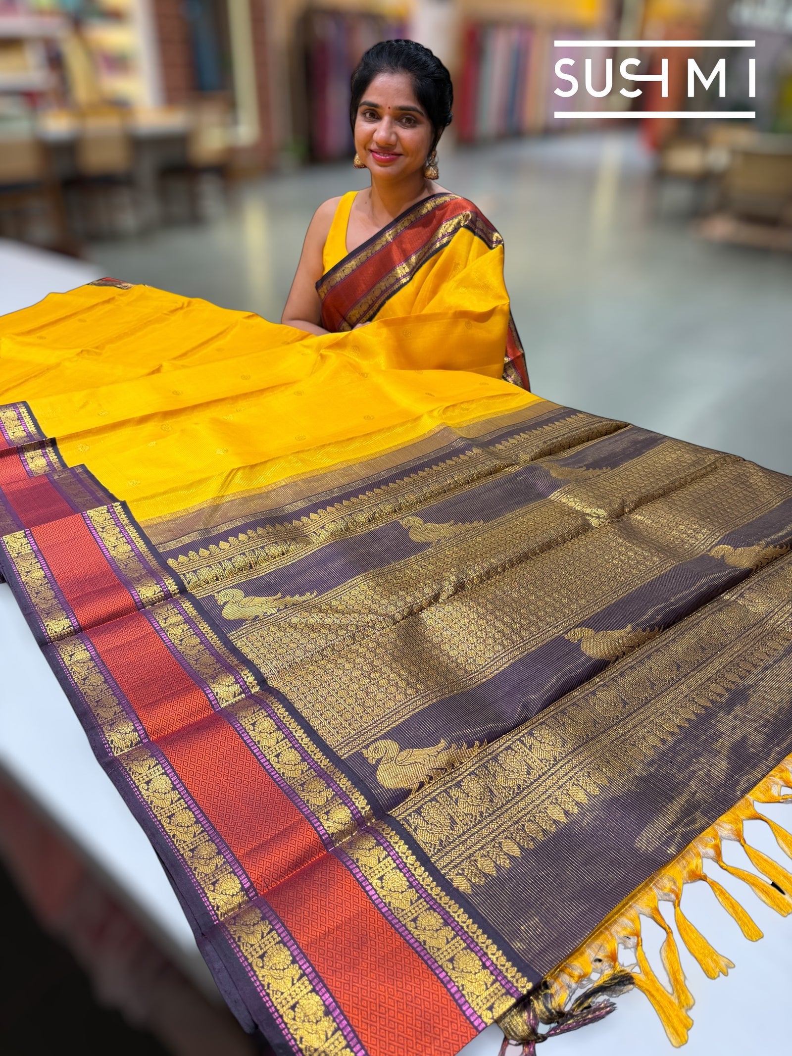 Yellow vintage kanjeevaram saree S62F154