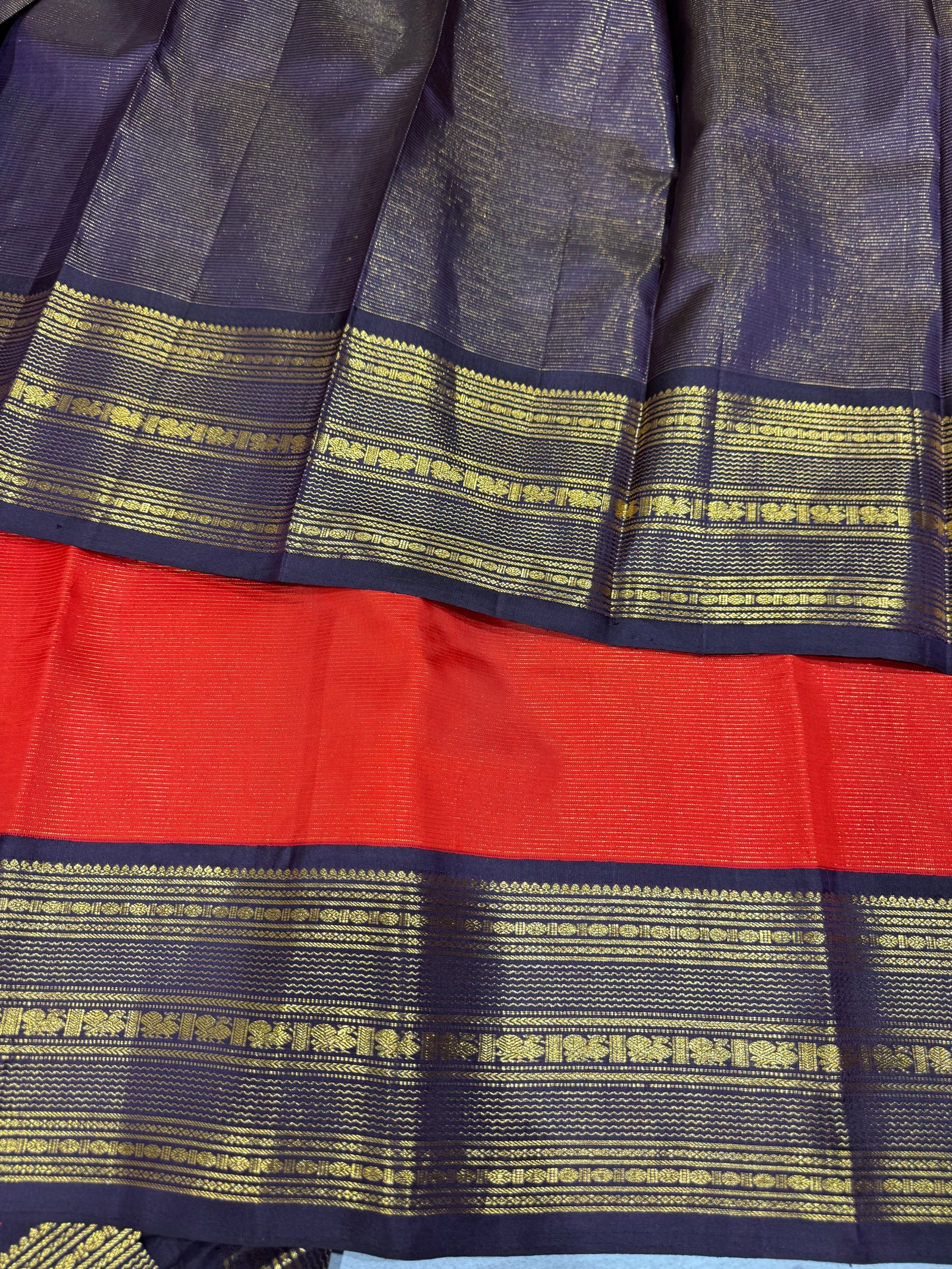 Fanta Orange Vaira Oosi Stripes Vintage Kanjeevaram Saree : S62F120