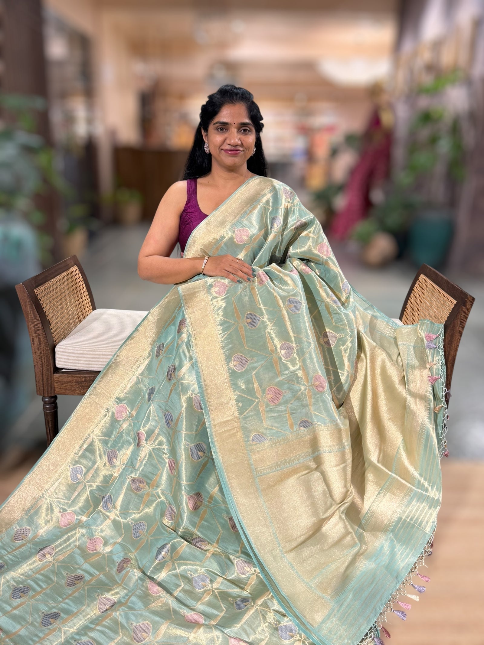 SeaBlue Banarasi Ektara Tissue Saree