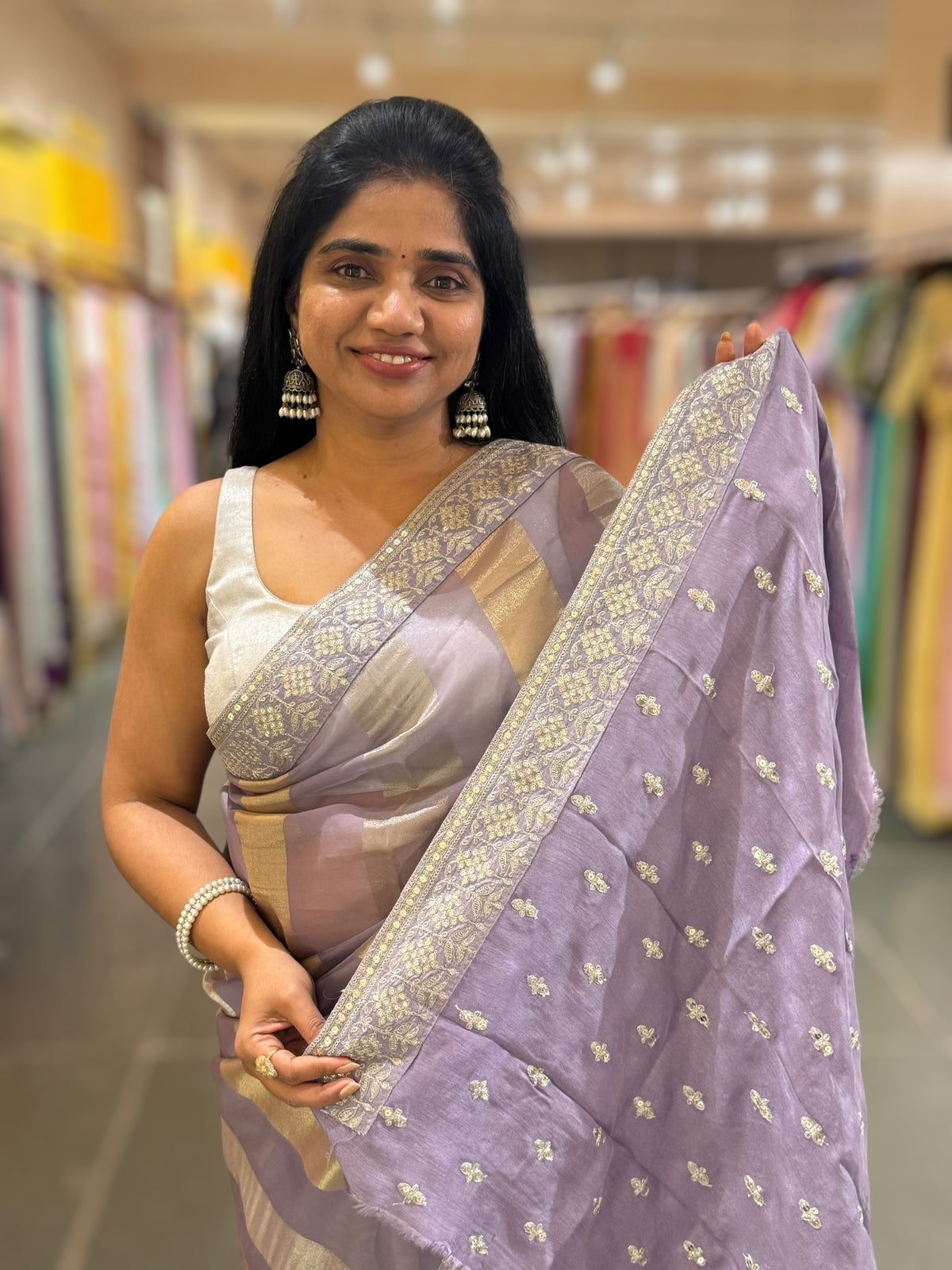 Dusty Lilac kora tissue stripes saree