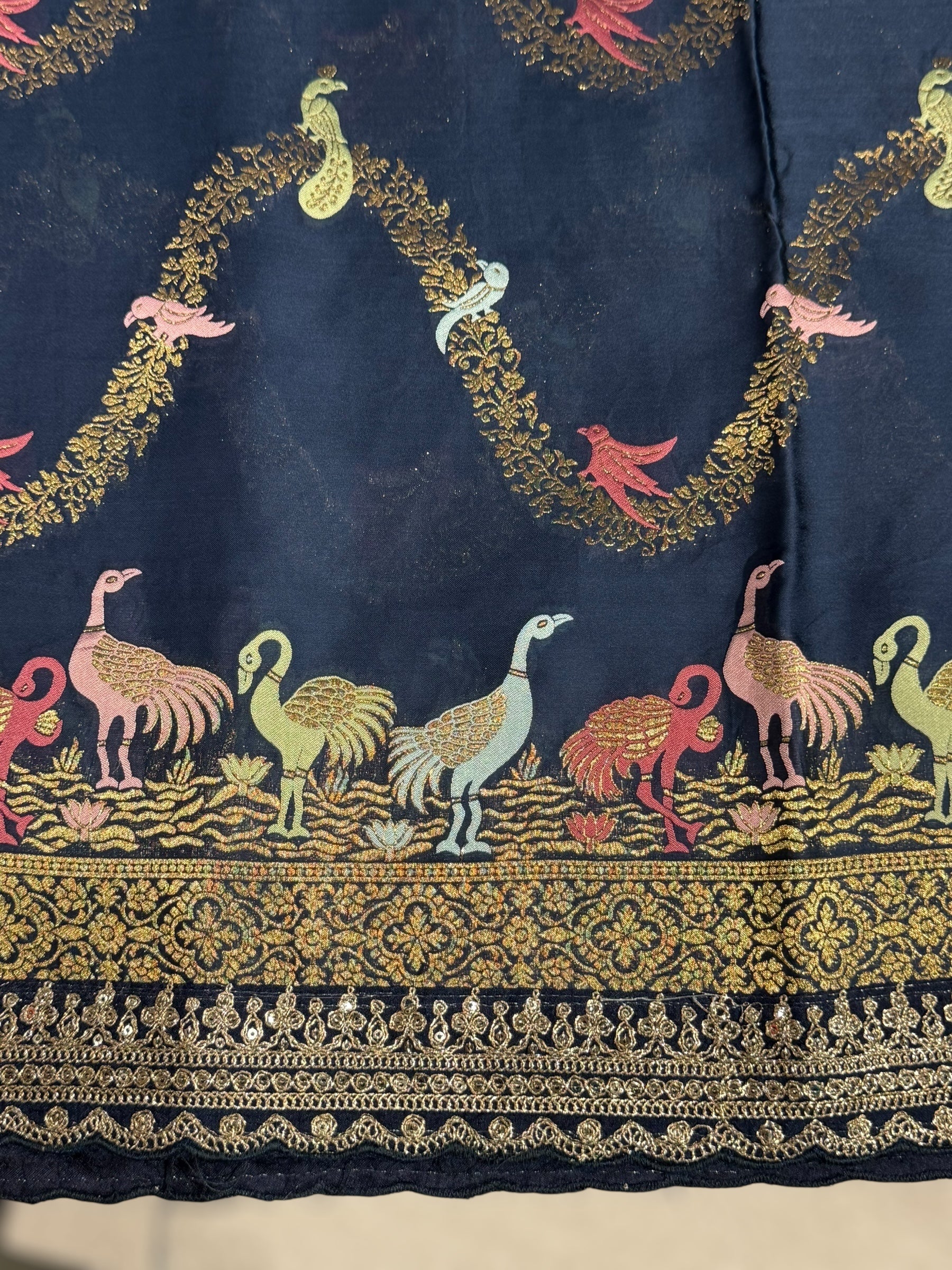 Midnight Blue Mashru Silk Saree with allover weaving and Sahbysachi borders and Blouse