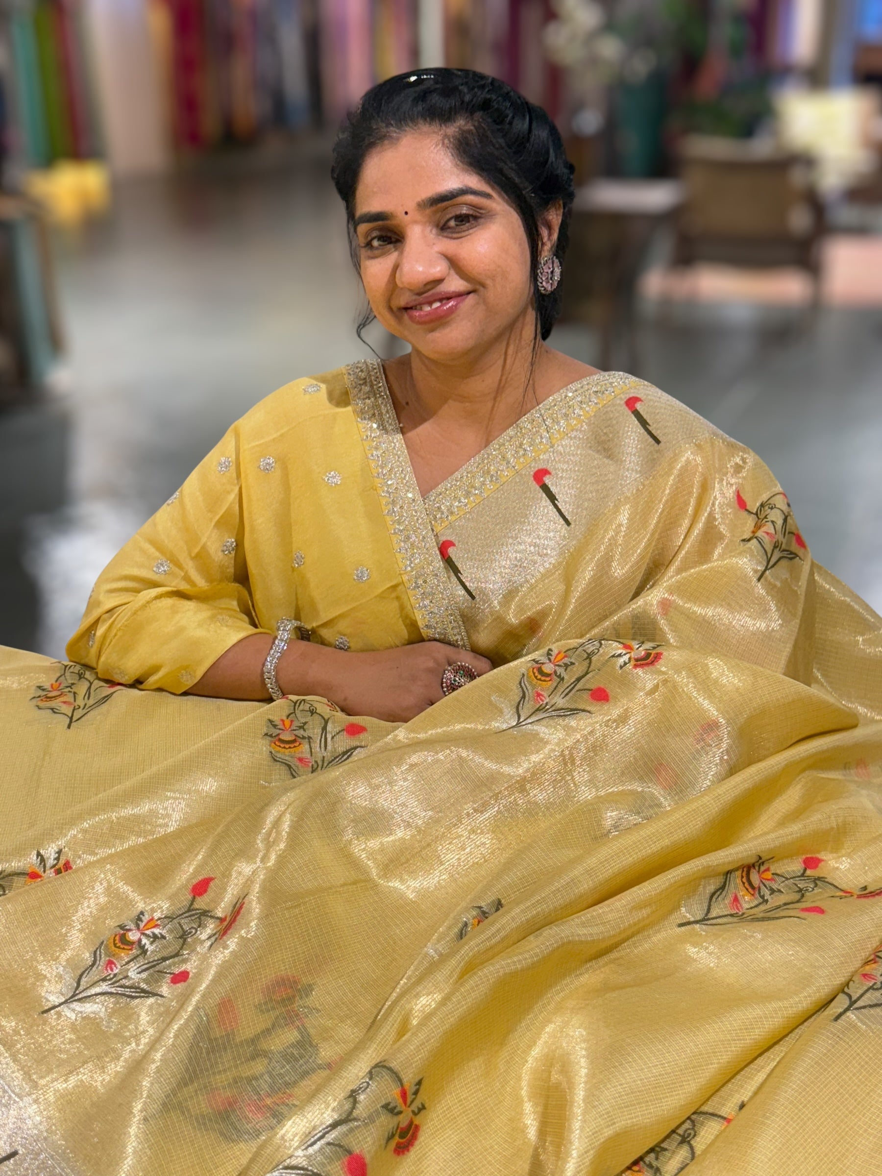 Pastel Yellow Tissue Kota Saree With sabhyasachi Borders and Blouses