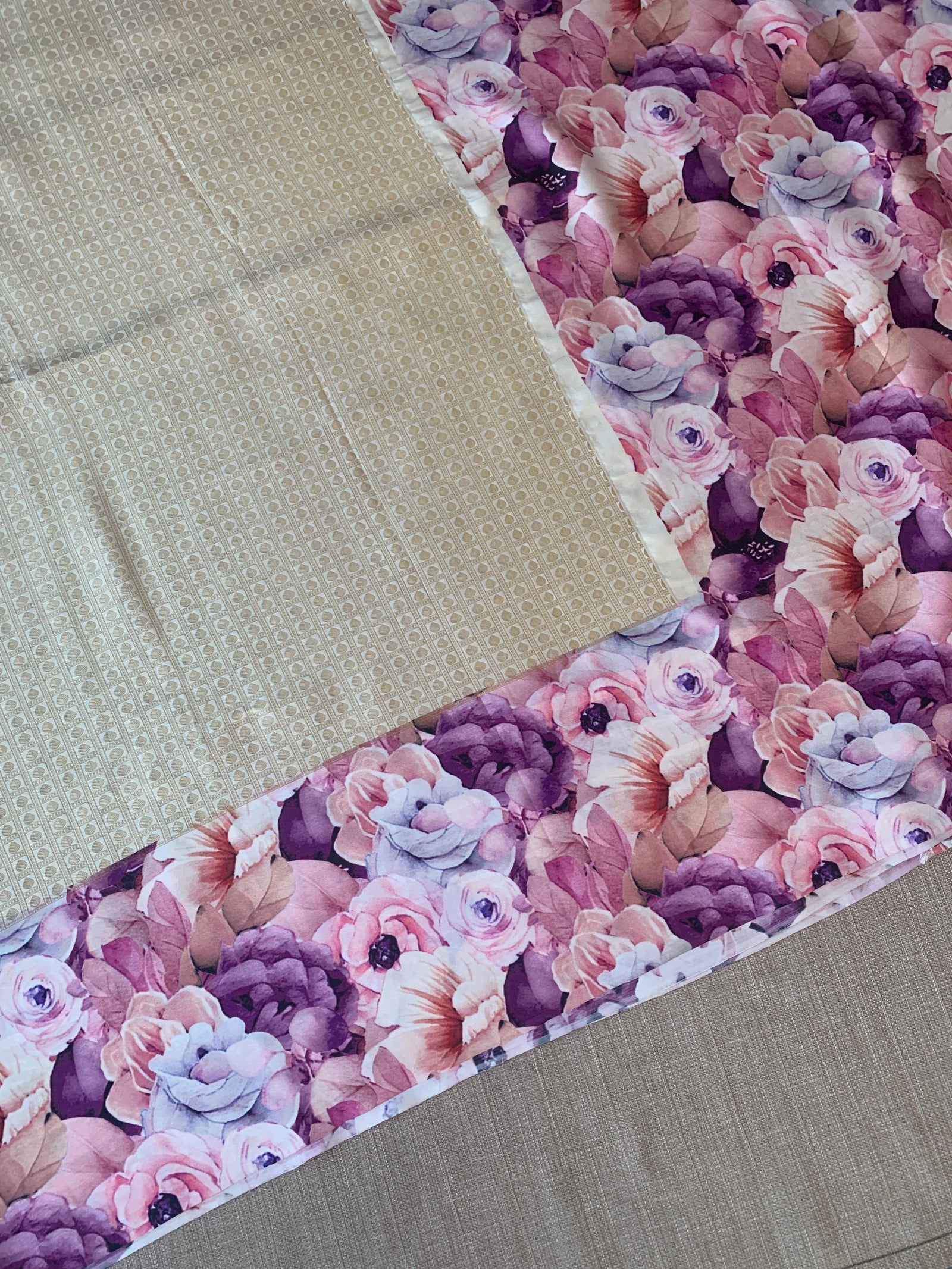 Ivory kanchi Brocade Saree with printed border