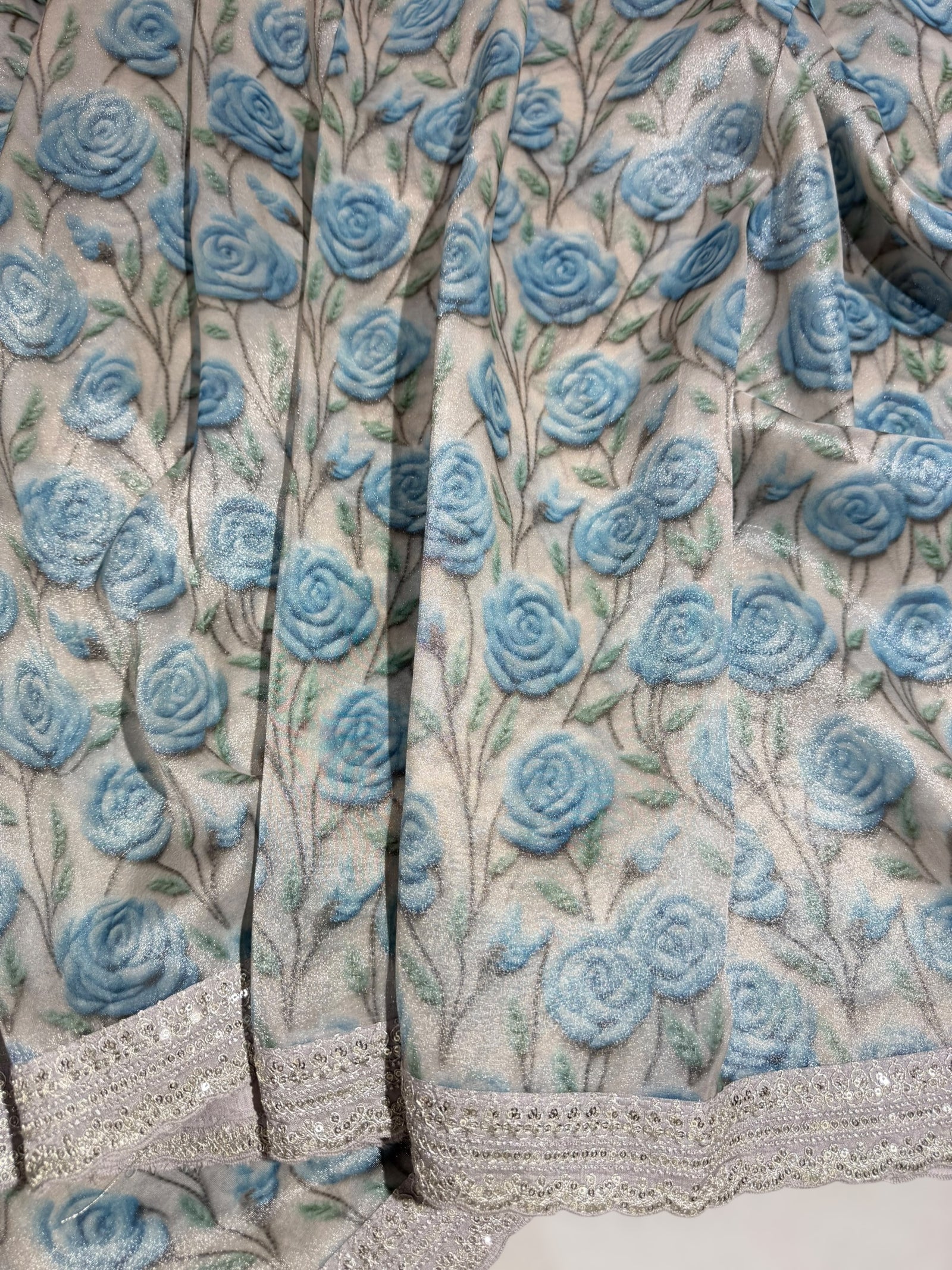 Silver base Tissue Georgette Saree