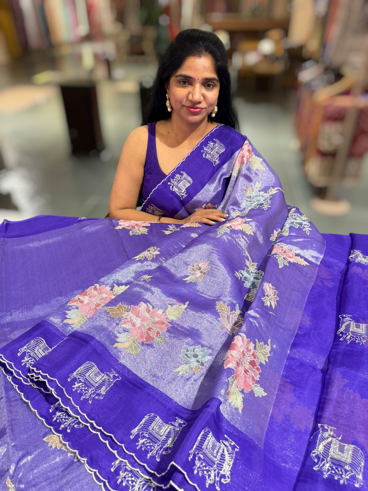 Purple Premium Handloom Designer Tissue saree with exquisite embroidery