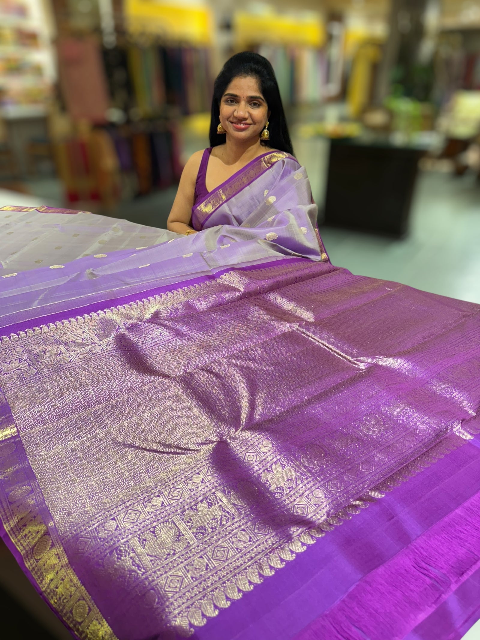 Lilac Vintage kanchi small border saree