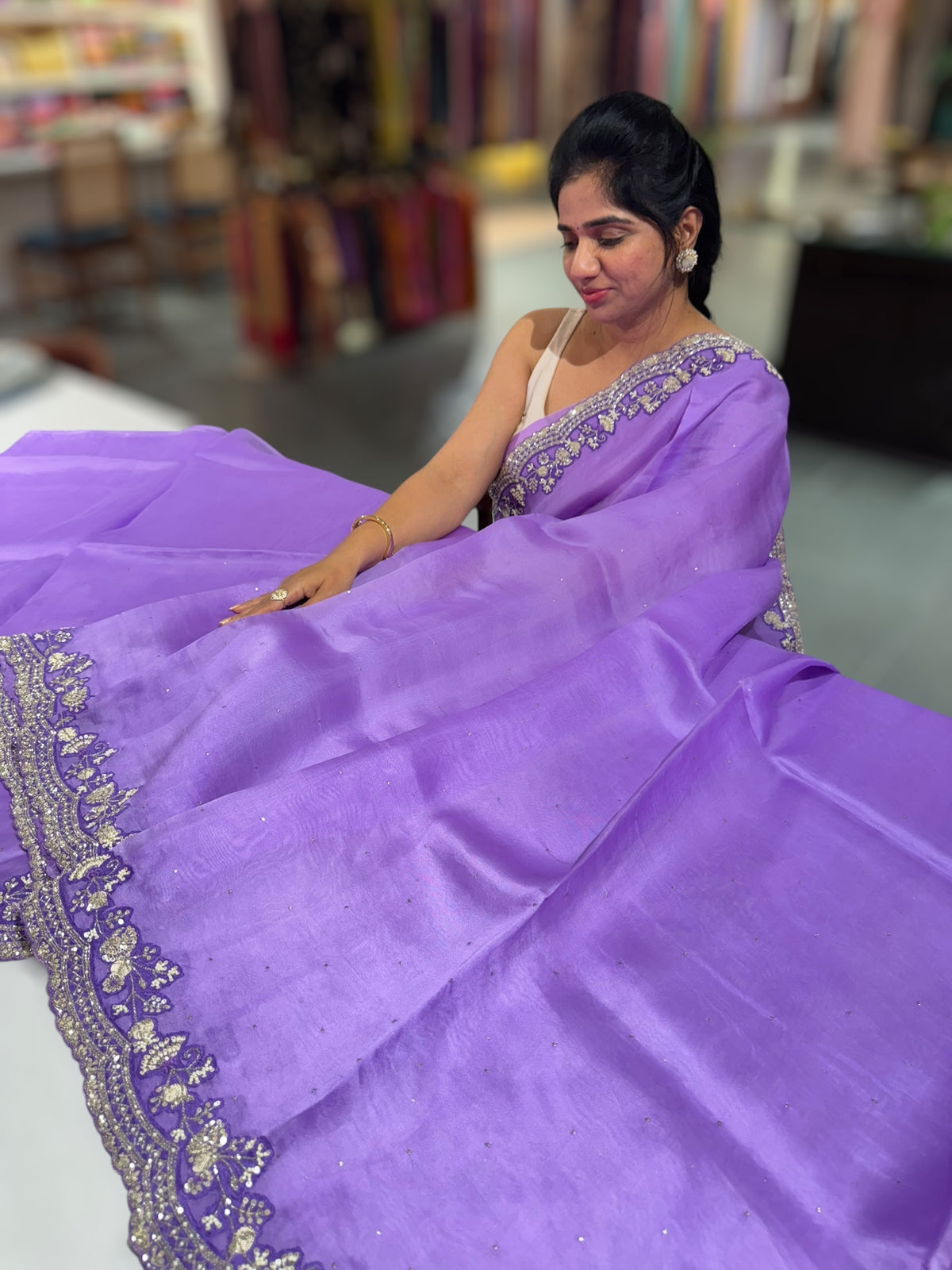 Lilac pure organza with handwork