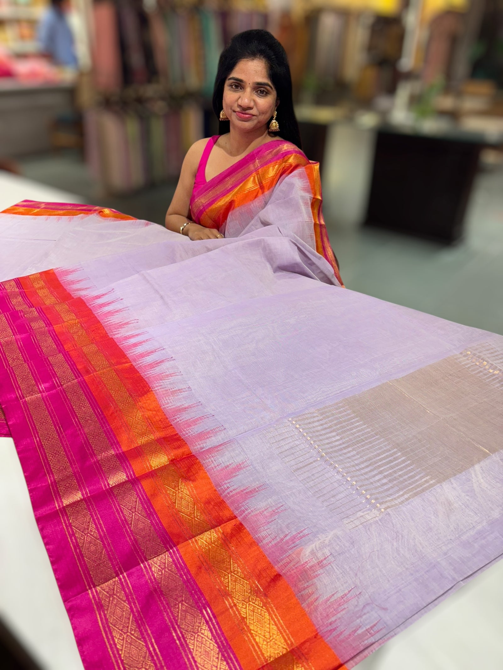 Lilac ponduru khadi jamdani Saree