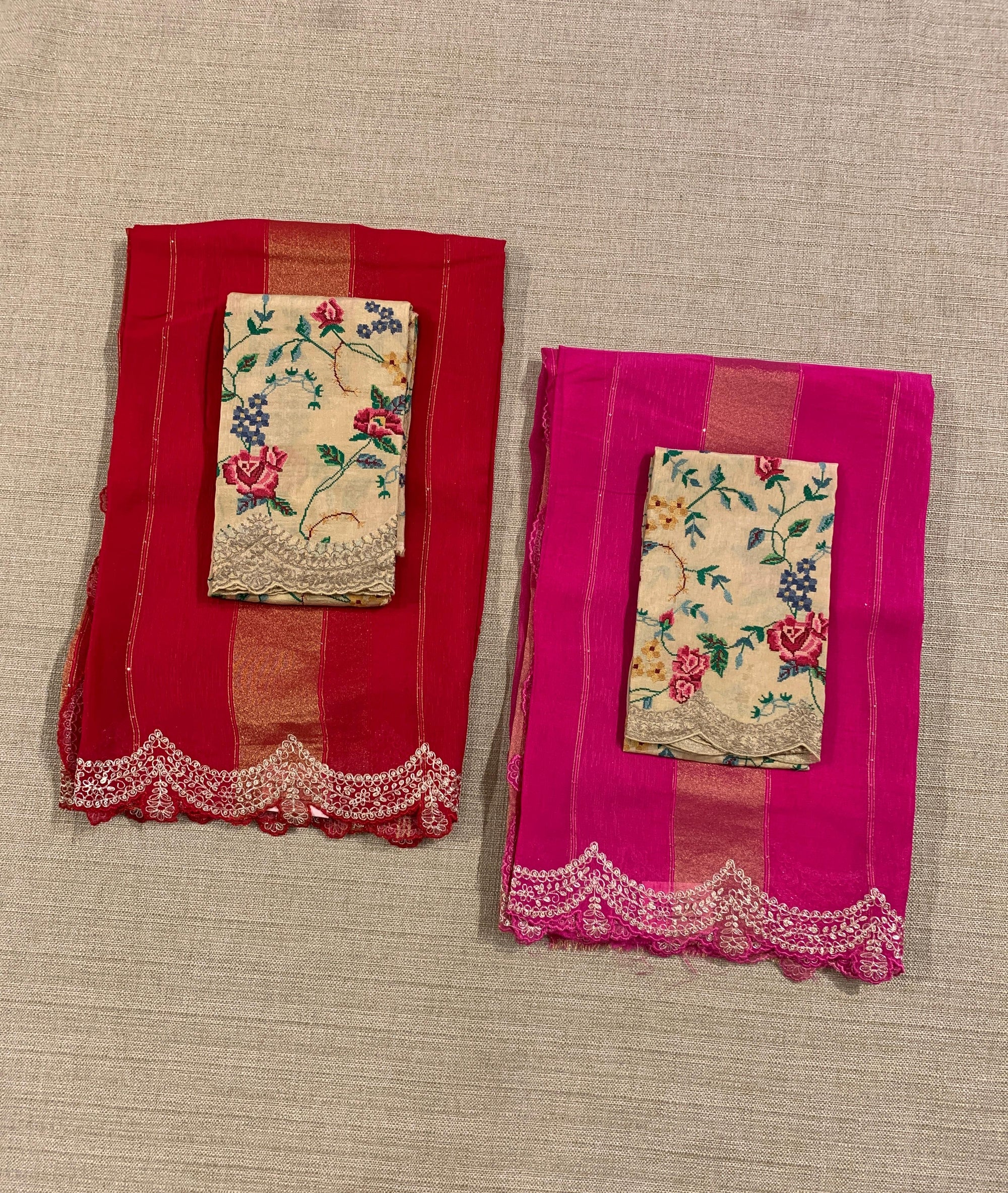 Rani Organza and Tissue stripes Saree with Pita Embroidery
